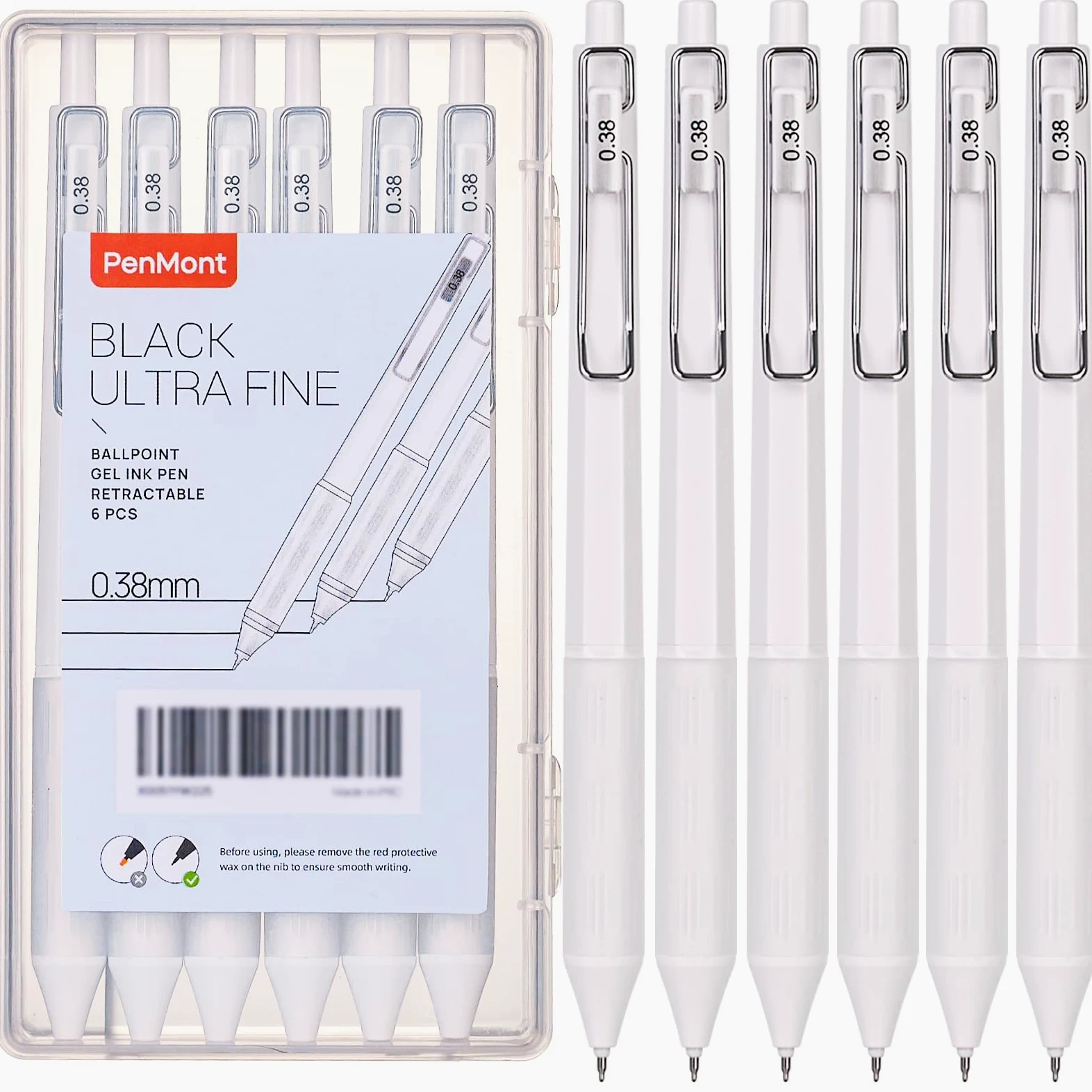Penne gel retrattili, stile giapponese, punta extra fine da 0,38 mm, inchiostro gel nero impermeabile, penne per scrittura liscia, impugnatura comoda, confezione da 6