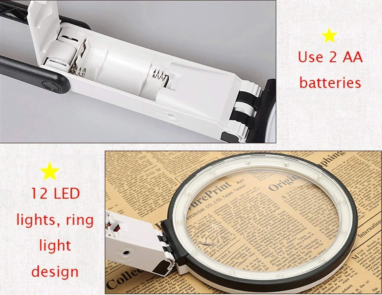 Lenti d'Ingrandimento HD Pieghevoli da Tavolo, Lente d'Ingrandimento 10x con Luce, Lente d'Ingrandimento Portatile 5X per la Lettura, Accessorio per la Lettura.,