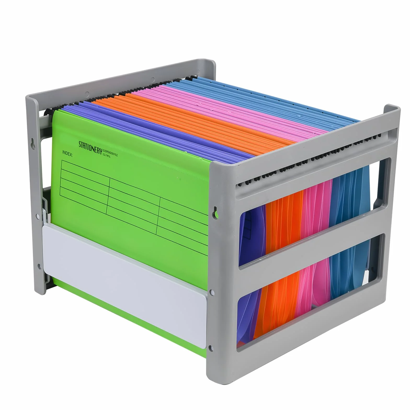 Scaffale per cartelle sospese in plastica grigia, formato A4, per ufficio e studio, organizzazione dati ospedalieri, dimensioni: 37x30x25 cm, con portadocumenti separato