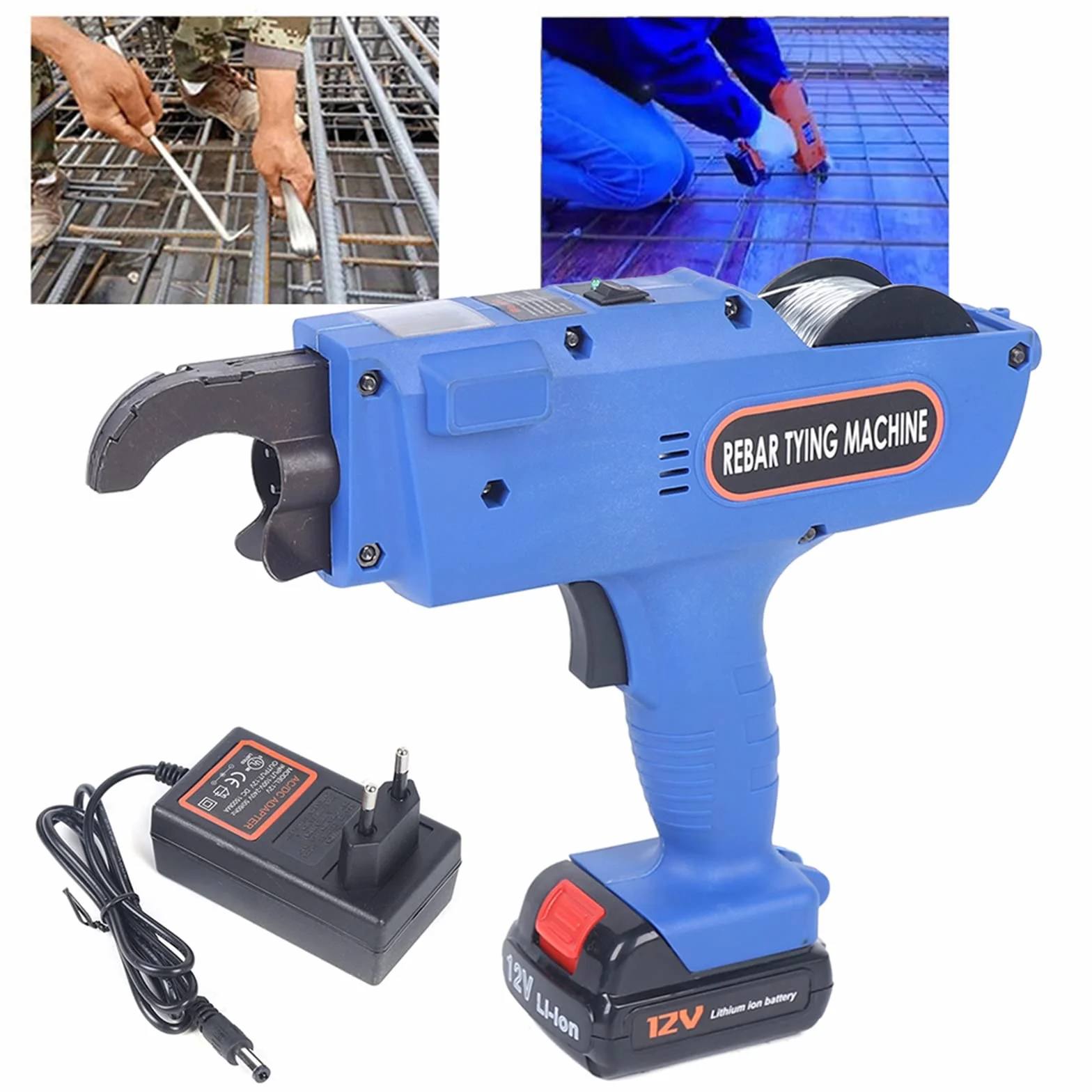 Rilegatrice automatica Legatrice in filo di acciaio Batteria Set elettrico con caricatore Filo di rilegatura Raccoglitore rinforzato Legatore di calcestruzzo rinforzato per macchina