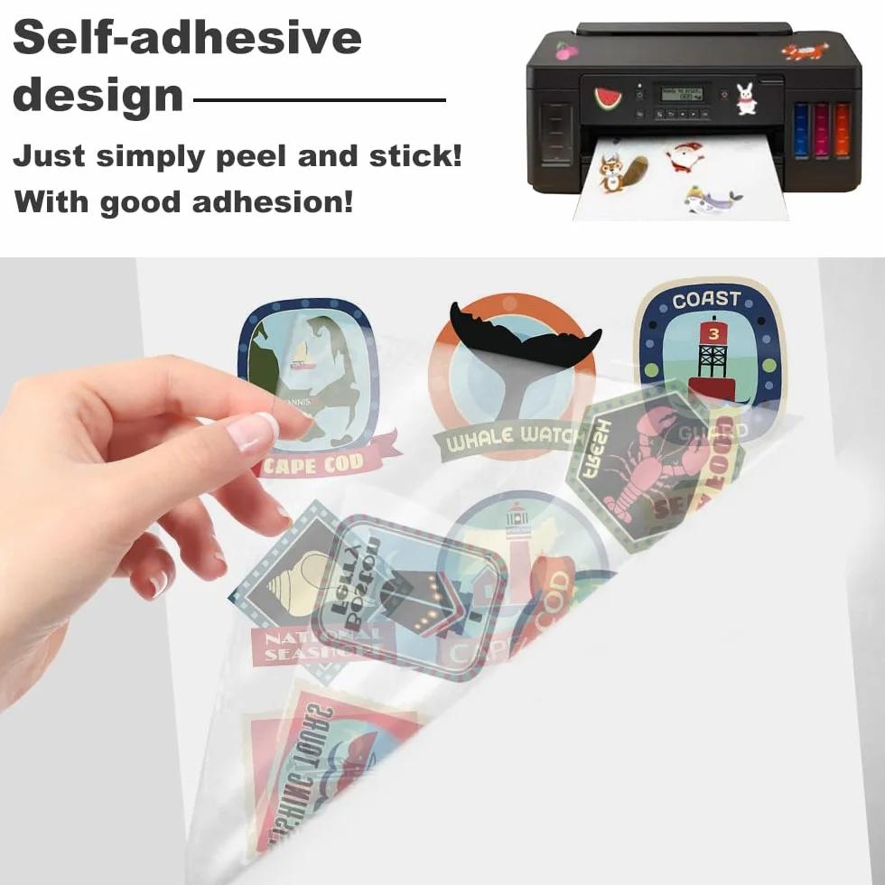 Carta Adesiva Stampabile Trasparente A4, 30 Fogli per Getto d'inchiostro e Laser, 21x29,7 cm