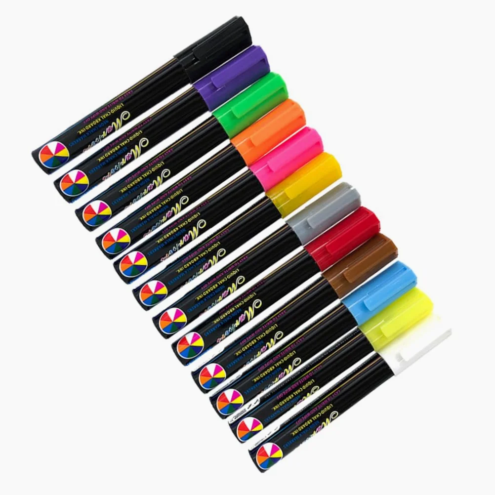 NUOBESTY Pennarelli Cancellabili Set di 12 per Lavagna, Punta Tonda 6mm | Inchiostro Liquido, Corpo in Plastica, Adatti a Lavagna Luminosa LED e Superfici a Gesso
