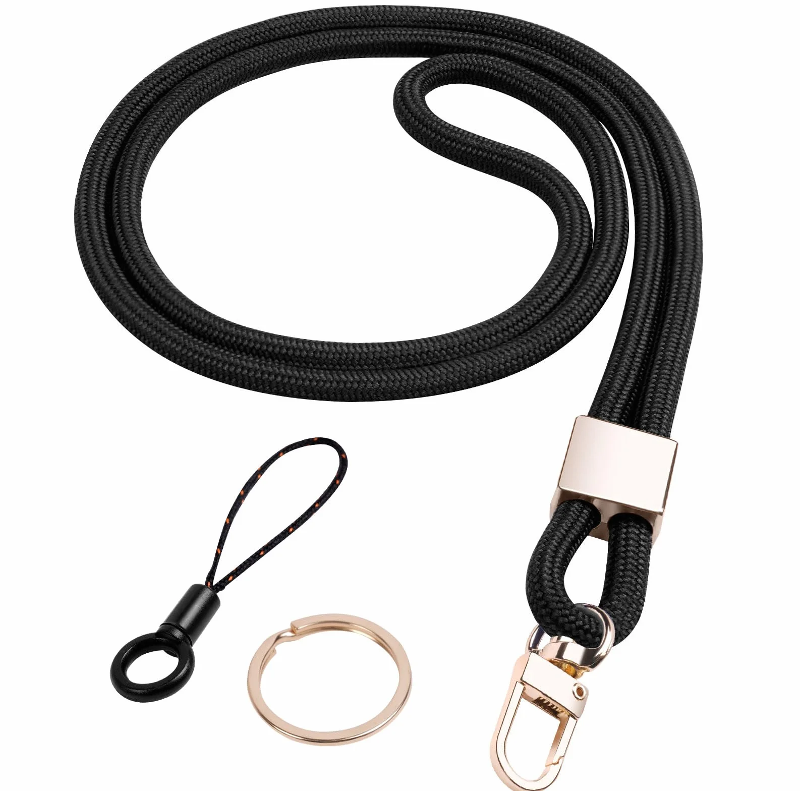 Vicloon Cordino da collo con portachiavi in metallo per telefono, cinturino ad anello, porta badge (nero)