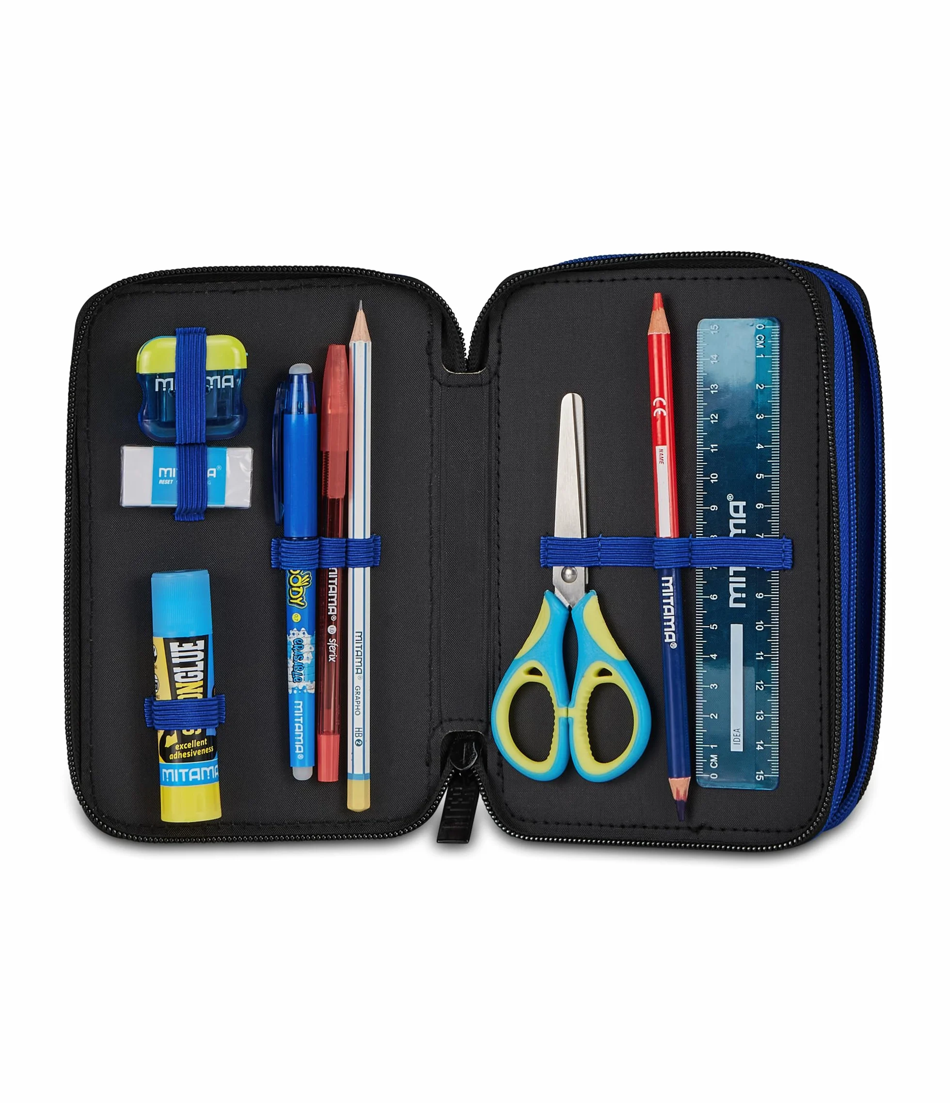 Seven Astuccio Scuola 3 Zip Inter, Blu, Triplo Scomparto, 45 pezzi, Set cancelleria, Zaino, Calcio, Prodotto ufficiale