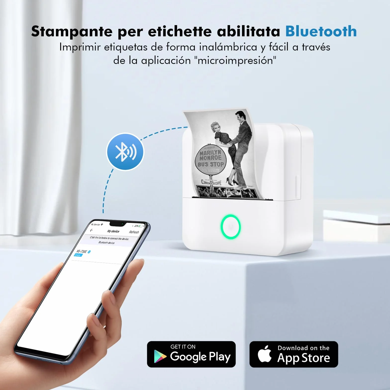 Stampante Etichette Autoadesive Bluetooth Portatile per Android iOS