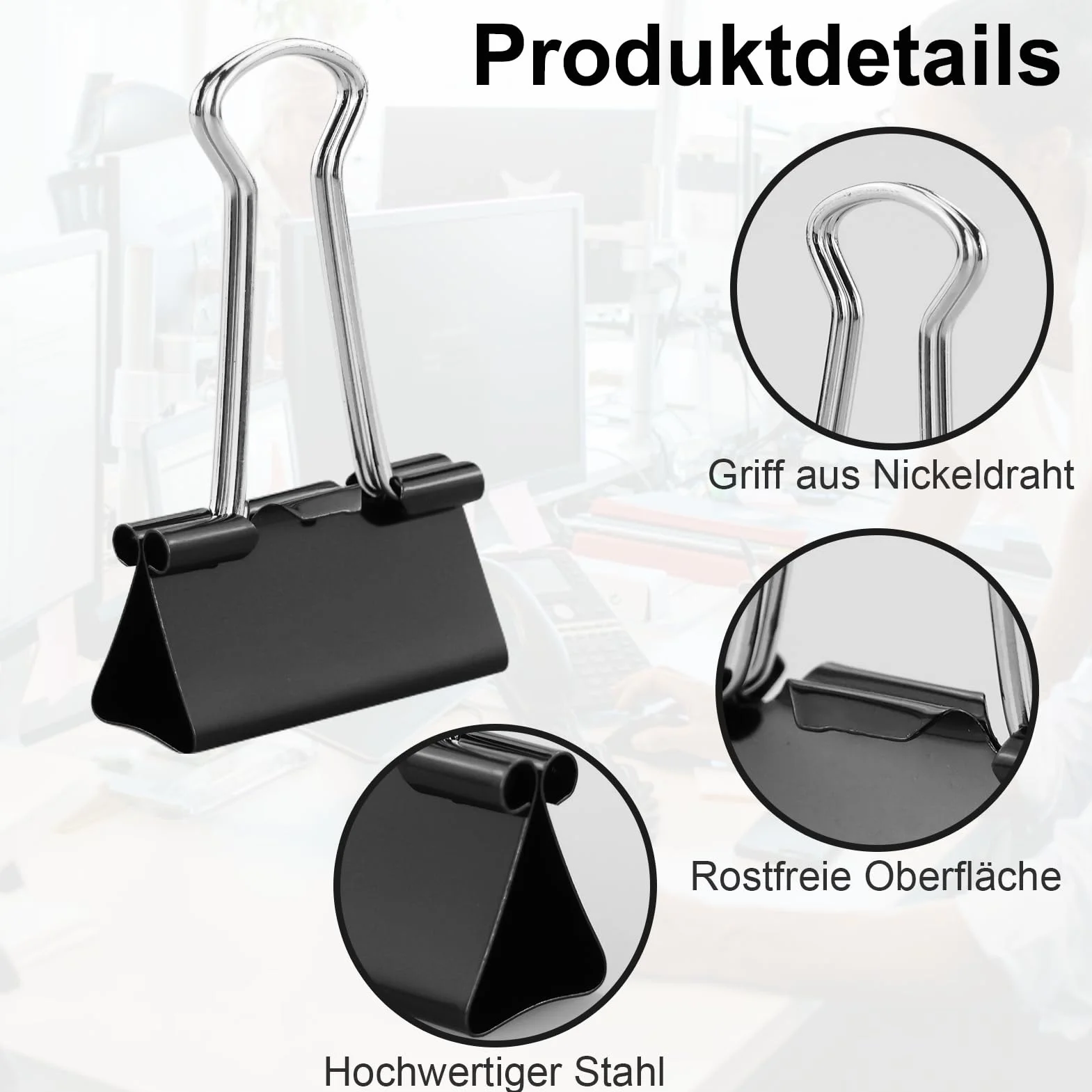 Mollette Pieghevoli Nere Set 115 – 15 mm, Metallo, Multiuso, Binder Clips per Ufficio Scuola Casa