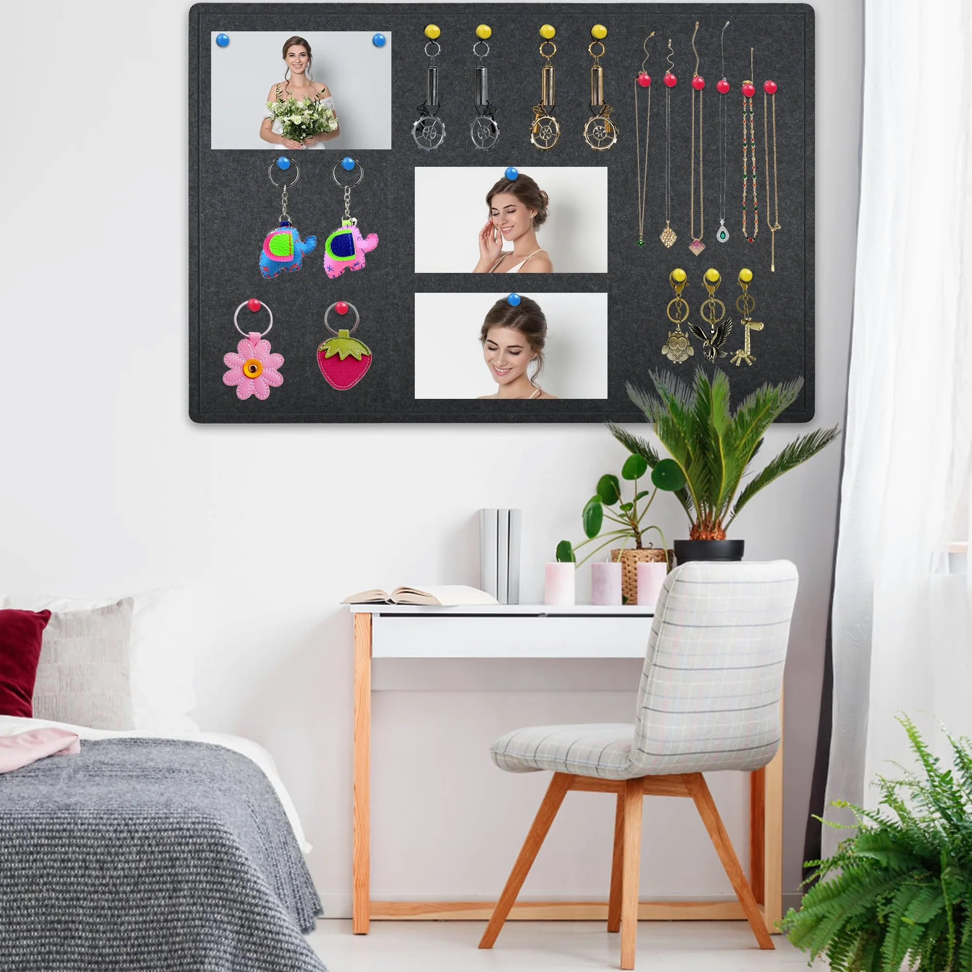 Grande bacheca decorativa in feltro, da parete, pieghevole, autoadesiva, con 36 puntine