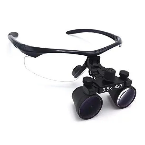 Binocolo chirurgico 3,5 x 420 mm, vetro ottico con lampada a LED e scatola in alluminio (nero)