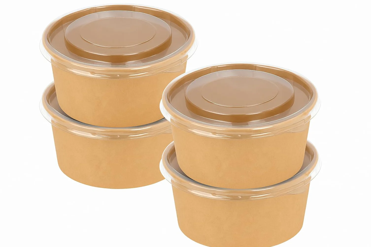 Set da 4 Insalatiere per Poké da 750 ml con Coperchio Trasparente – Ciotole in Carta Kraft Resistenti e Riciclabili