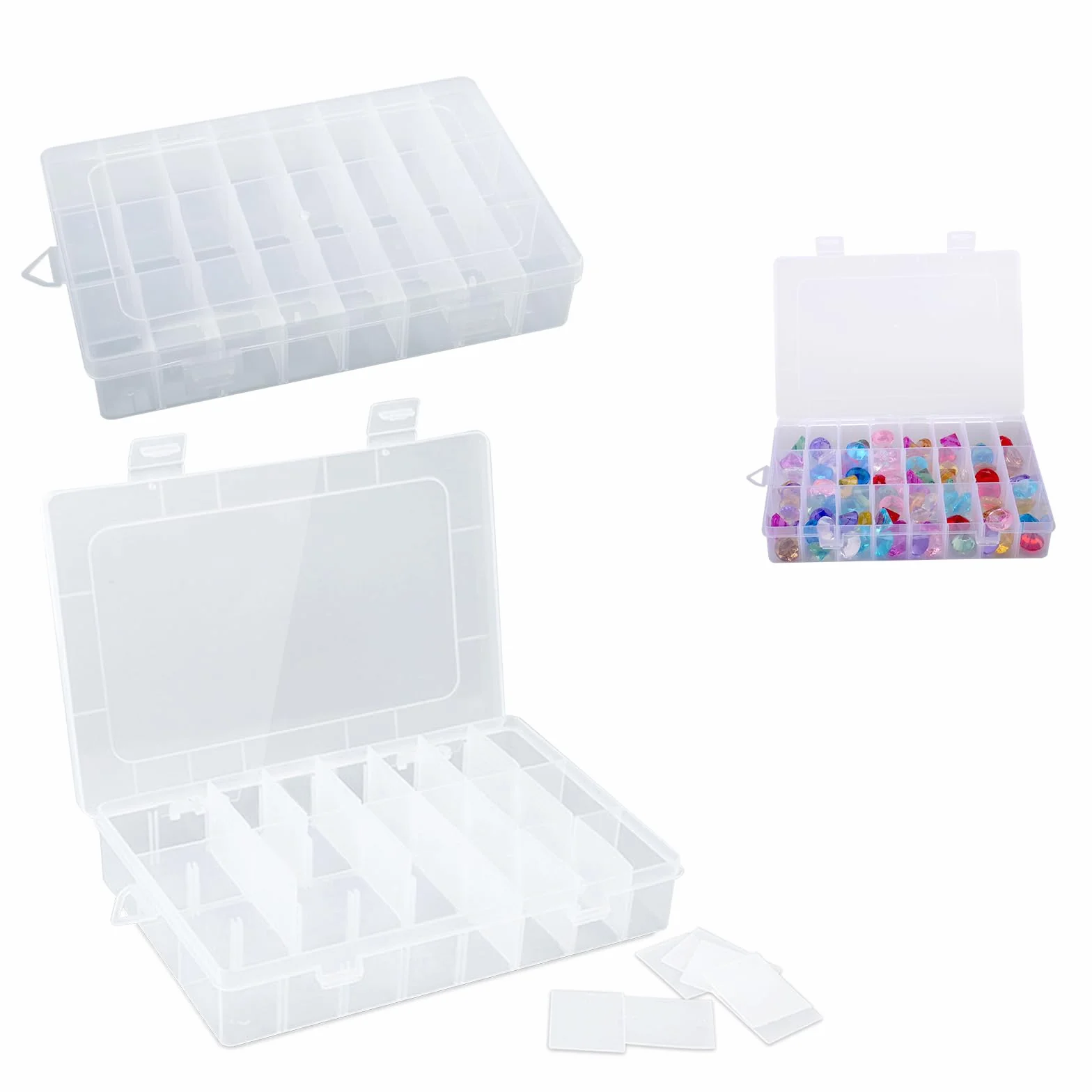 Scatola Portaoggetti Plastica 24 Scomparti Coperchio Trasparente Regolabile Organizer per Perline, Viti
