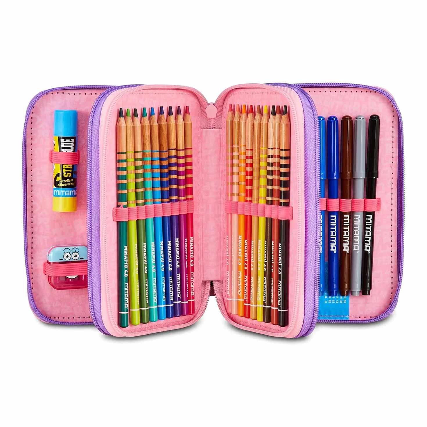 Mitama Astuccio Scuola 3 Scomparti, LOVE&SHINE, Rosa, Completo di matite, penne e pennarelli, Accessori Zaino, Accessori scuola, Per bambine, Scuola elementare, Tempo libero