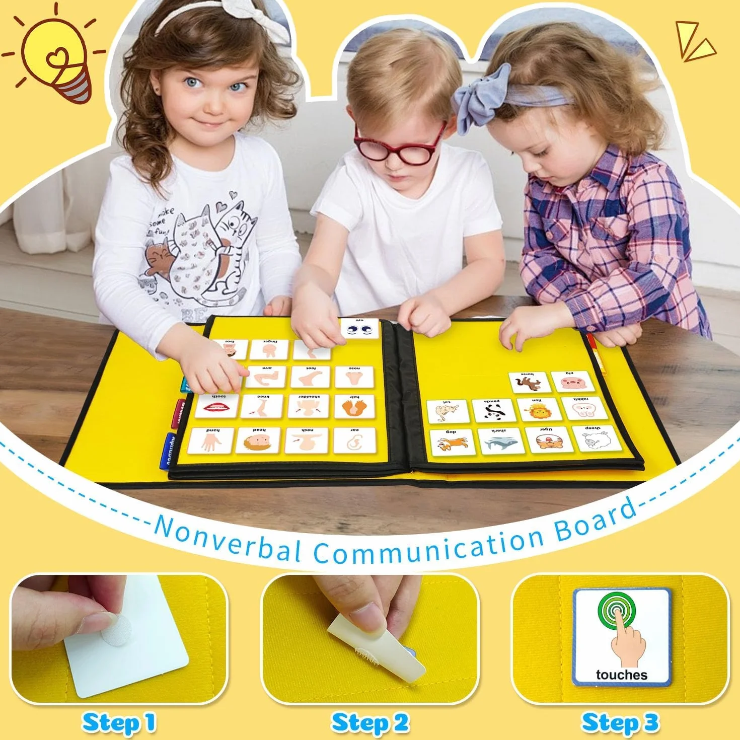 Manuale di comunicazione visiva, schede Cue per autismo, apprendimento linguistico (Giallo)