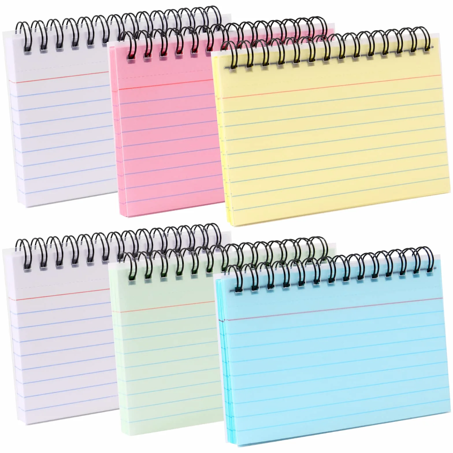 Vicloon Biglietti Indice Multicolore, 6 Pacchetto Schede di Revisione, 300pcs Righe Per Indice, 3 x 5 Pollici