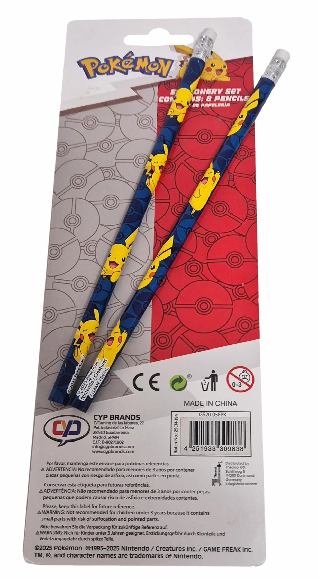 Pokémon Set di articoli di cancelleria per bambini 8 pezzi Pikachu