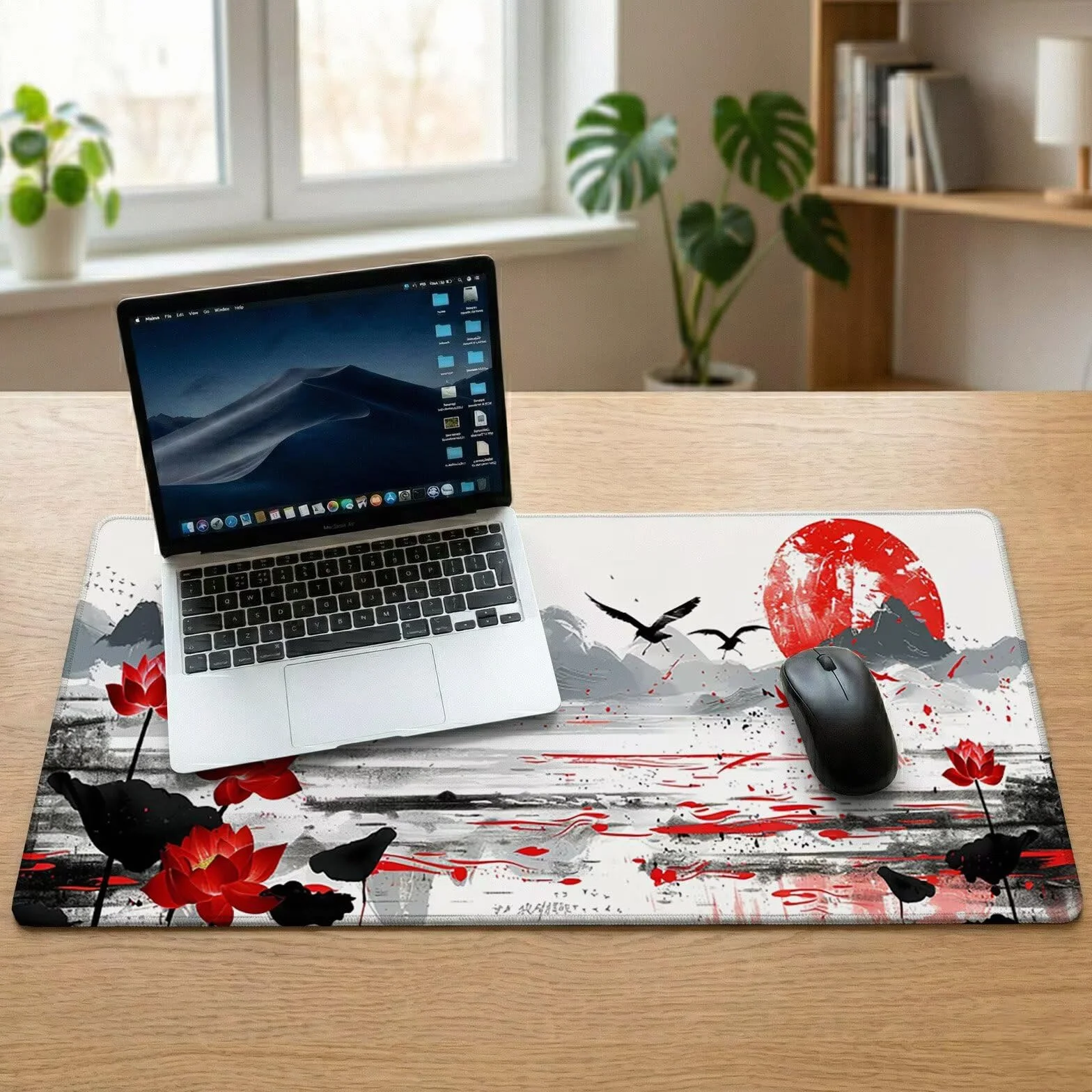 Sottomano Scrivania Grande 1200 x 600 x 3 mm Stile Giapponese Tappetino Tastiera Computer con Base Antiscivolo e Bordi Cuciti, Protezione Impermeabile, per Lavoro/Casa/PC Gamer, Regali (Loto) L-x6642