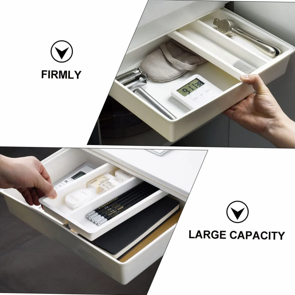 Lurrose Scatola Porta Oggetti in Plastica Resistente Organizzatore per Sotto la Scrivania Salvaspazio per Cancelleria Strumenti e Altri Articoli
