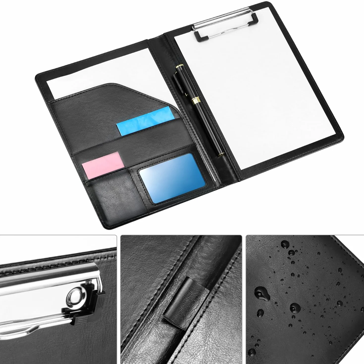QWORK Portablocco A5 con Copertina, Cartella Porta Documenti Nero