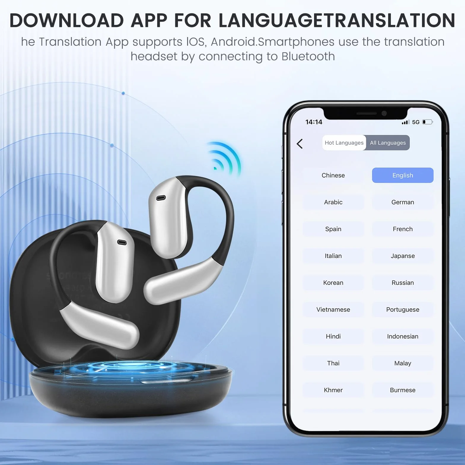 AI Auricolare Traduttore Istantaneo 80H Auricolari Traduttore Tempo Reale Senza Fili con 144 Lingue, Supporto Traduzione/Musica/Chiamate, per Viaggi, Incontri Di Business, con App Gratuita