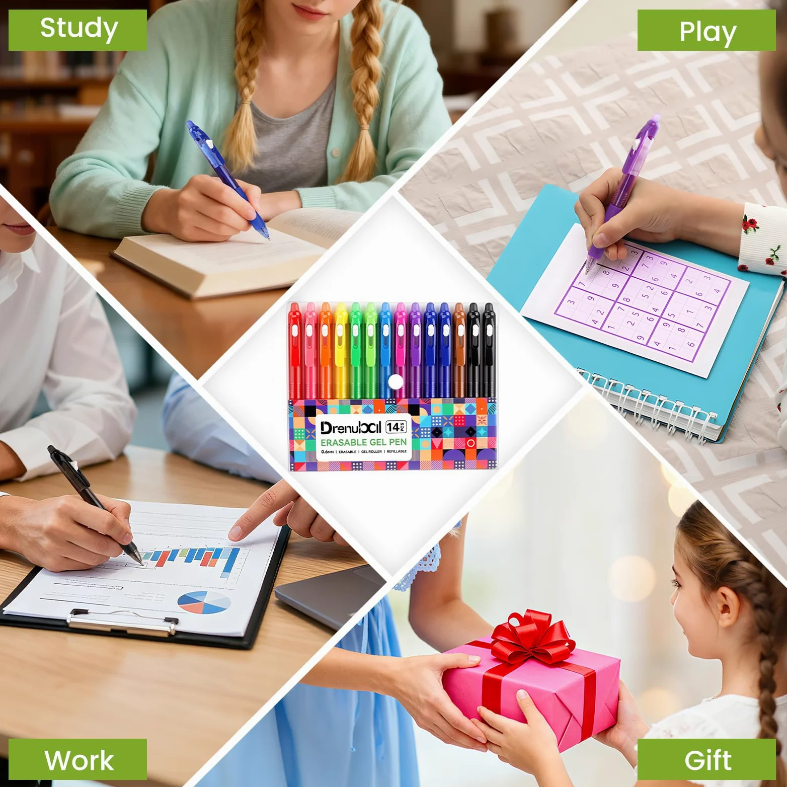 Set di 12 penne cancellabili, penne gel con gomma, confezione da 12, penne a sfera, penne cancellabili fine da 0,7 mm per un'esperienza di scrittura fluida, perfette per scuola, ufficio e