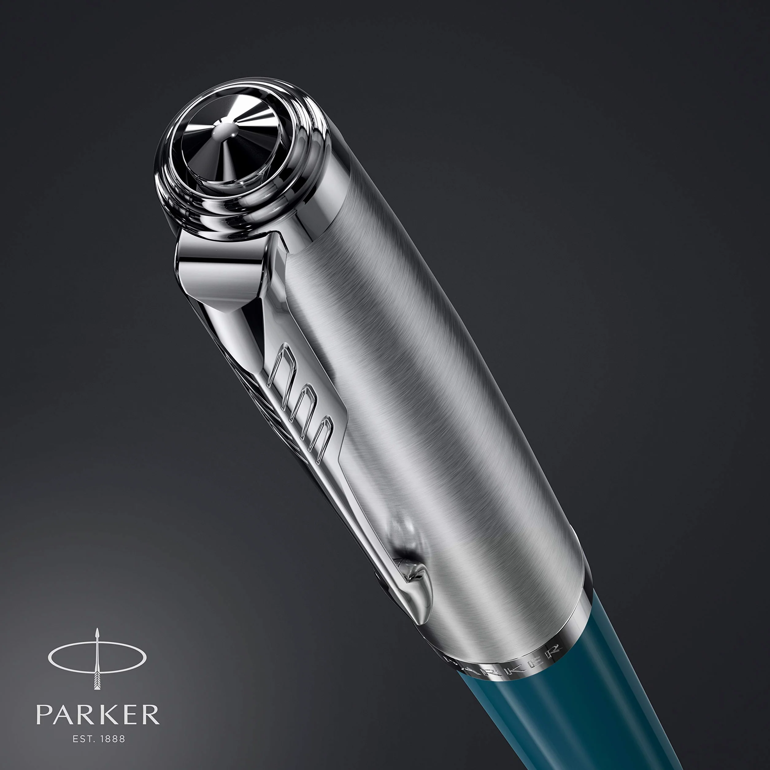 Parker 51 penna stilografica | Corpo blu foglia di tè con finiture cromate | Punta media con ricarica di inchiostro nero | Confezione regalo