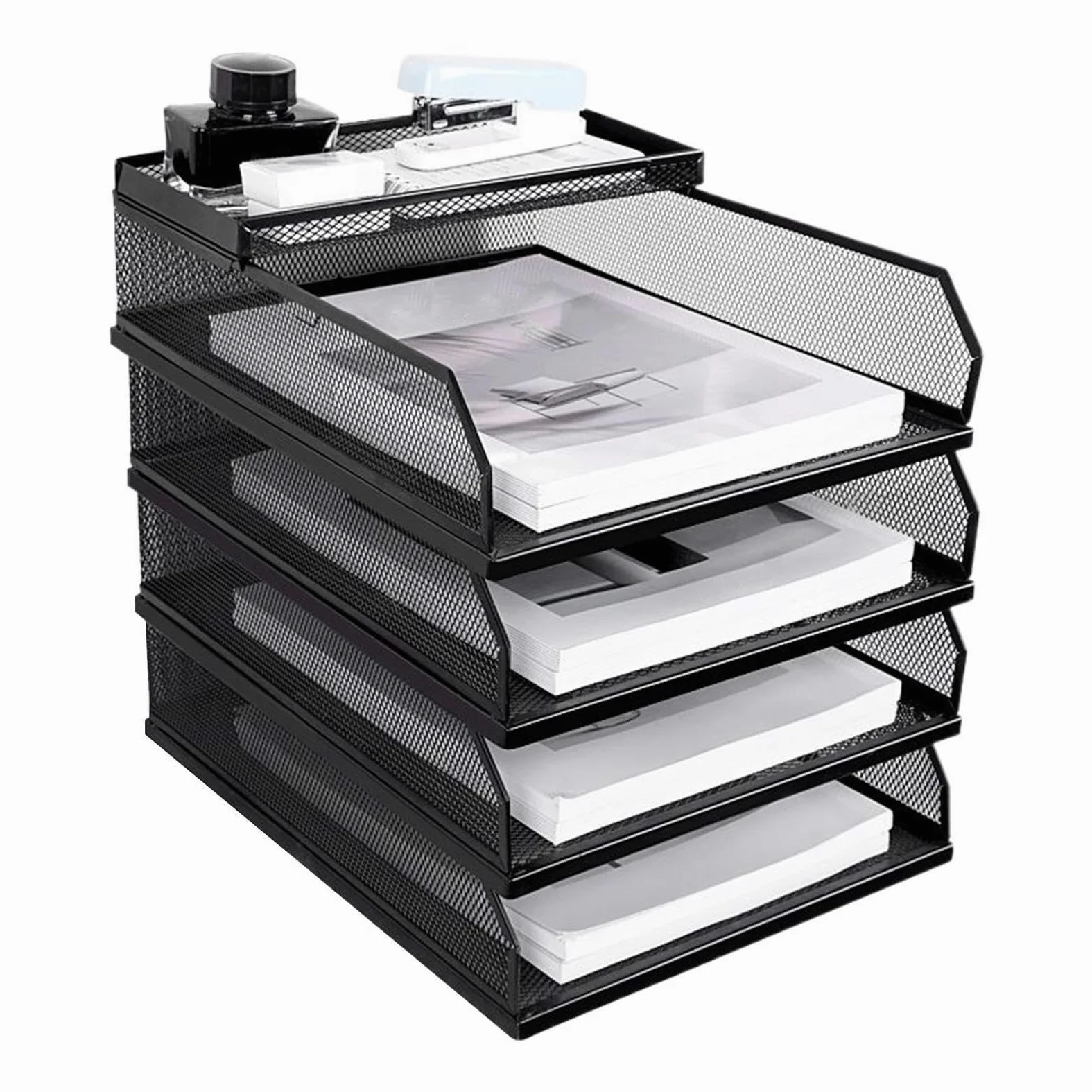 Organizer per : portadocumenti verticale per riporre l'area di lavoro | Organizer da tavolo impilabile in rete per ufficio, scuola, aula, sala studio, cassettiera, tavolo, scrivania, lavo