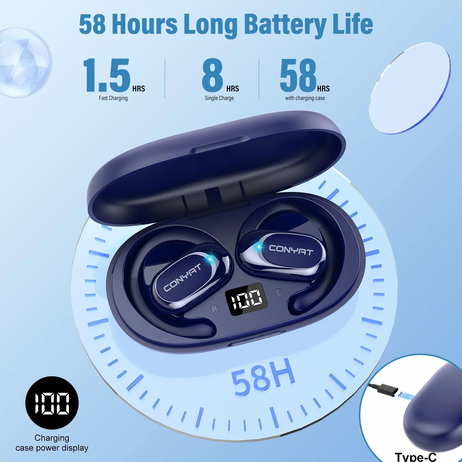 Bluetooth 5.4 Auricolari traduttori in Tempo reale con 164 Lingue, 58Ore Open-Ear Cuffie Traduttore Simultaneo Vocale con 7 Modalità, Blu