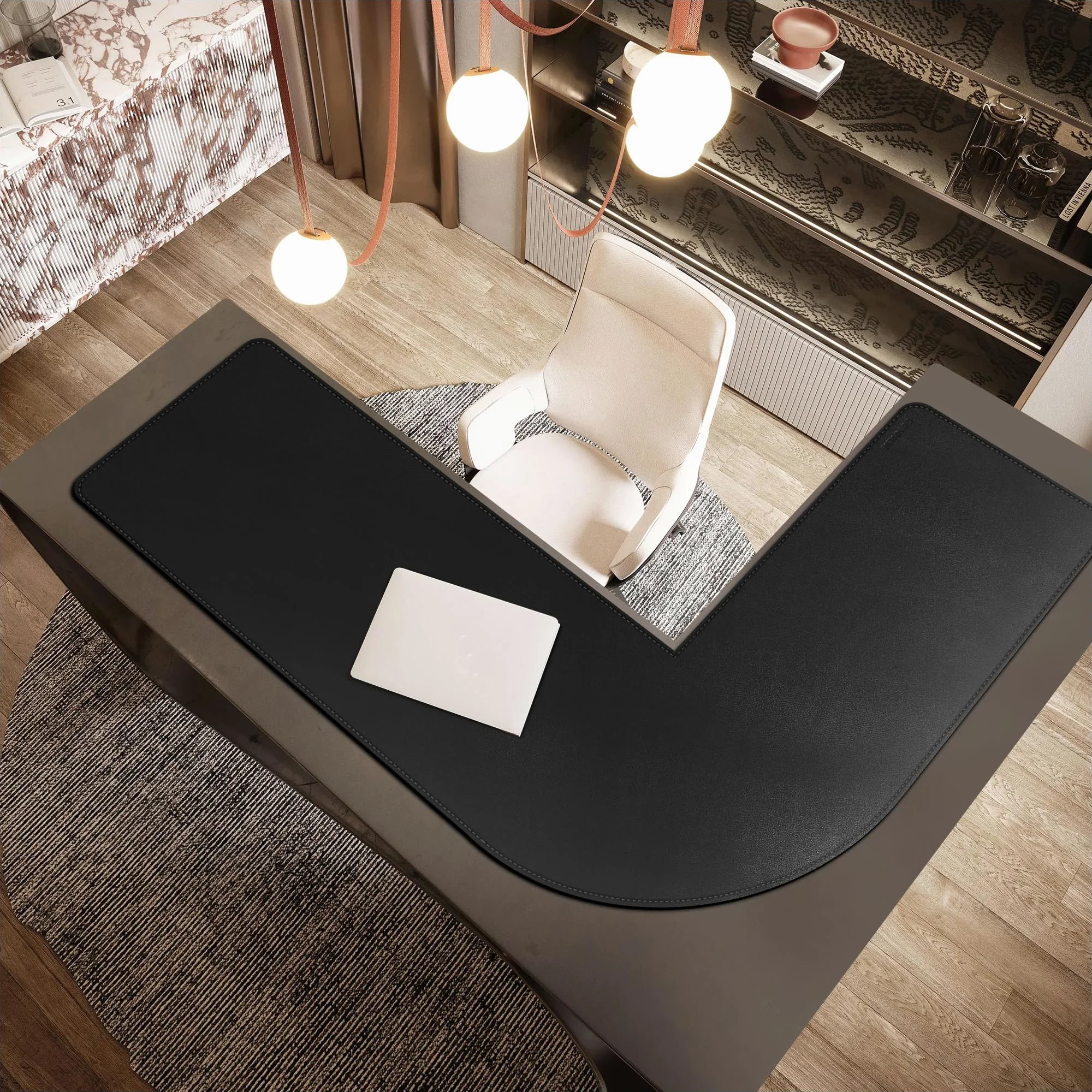 CENNBIE Tappetino Scrivania a forma di L a doppia faccia, 140 x 160 x 50cm Sottomano Scrivania angolare in pelle, Tappetino mouse in pelle a forma di L, Per Casa/Ufficio(nero)