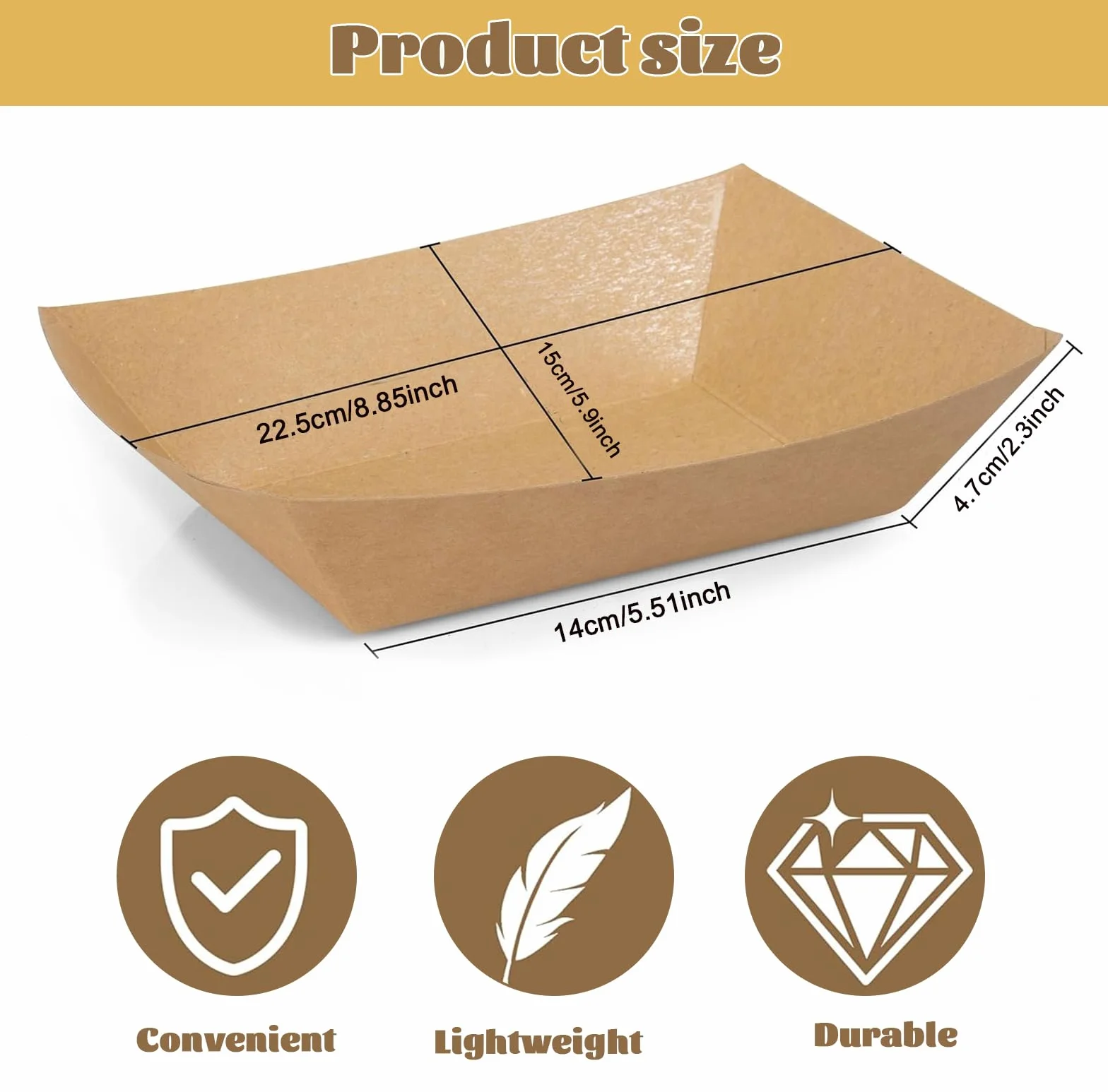 Vassoi per alimenti in carta kraft 20 x 12,5 cm finger food usa e getta impermeabili