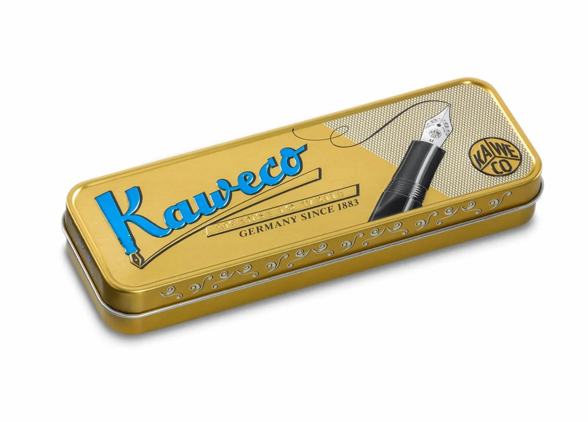 Kaweco DIA2 - Penna stilografica cromata con esclusiva penna stilografica in acrilico per cartucce d'inchiostro con elegante scatola di metallo, 16 cm, larghezza penna: F (fine)