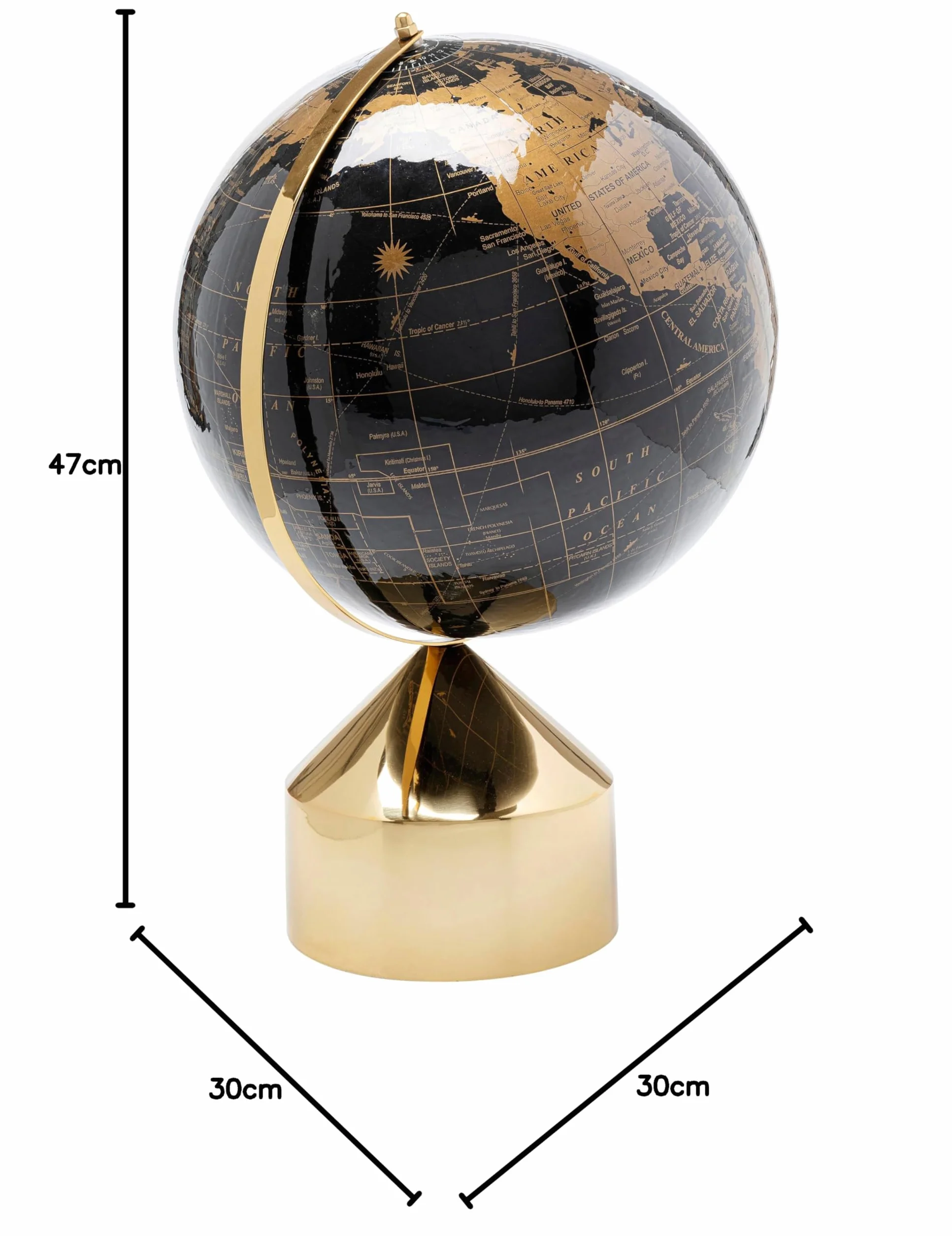 Kare Design oggetto decorativo Globe Top, oro/nero, mappamondo, diametro sfera 17cm, base in metallo, cartografia classica moderna, educazione/geografia, idea regalo ragazzi/bambini