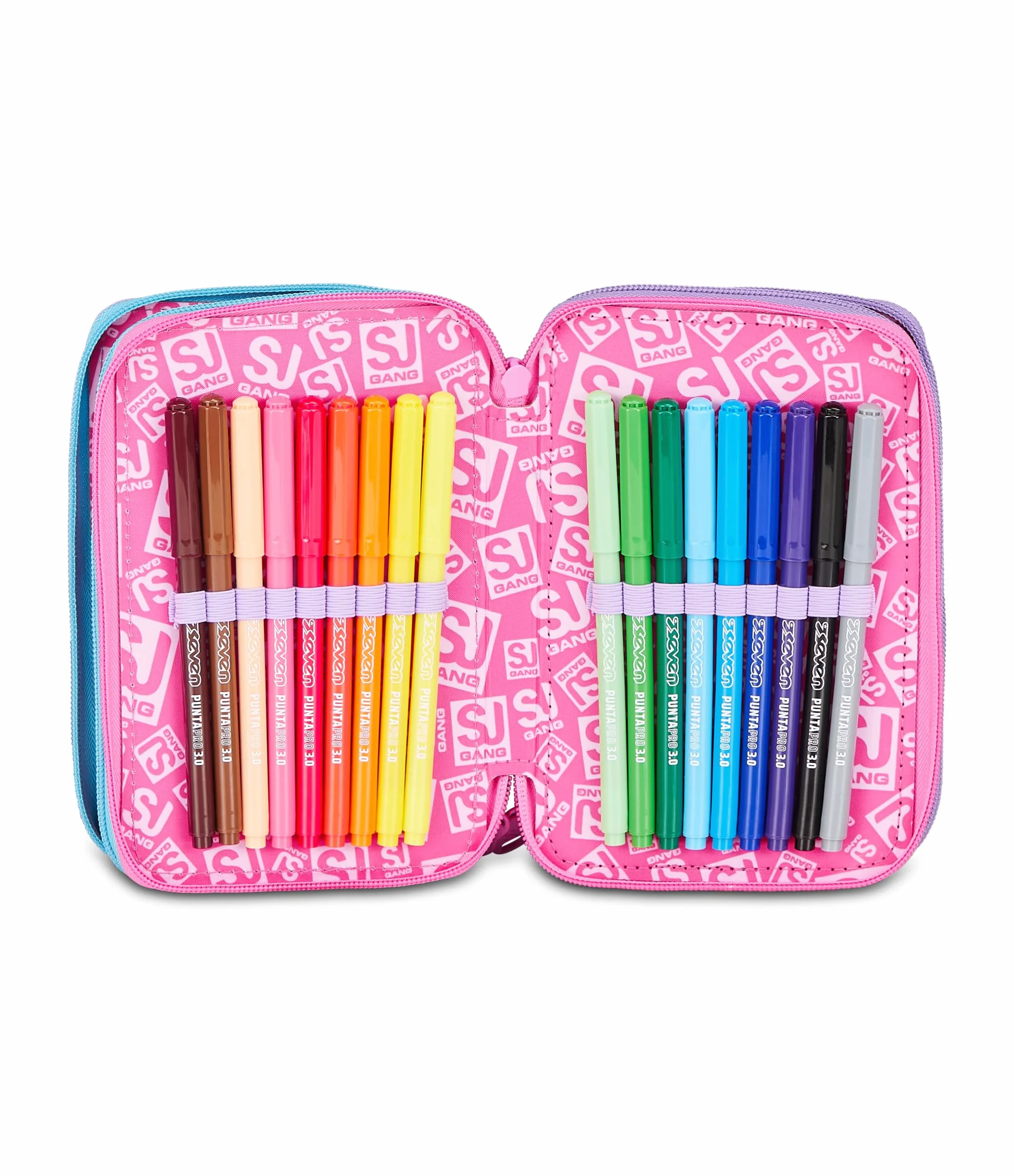 SJ GANG STYLE JAM GANG Astuccio Scuola 3 Zip LED UNICORN GIRL, Viola, Triplo Scomparto, 45 pezzi, Set cancelleria incluso, Pratica chiusura con zip, Scuola elementare, Bambina