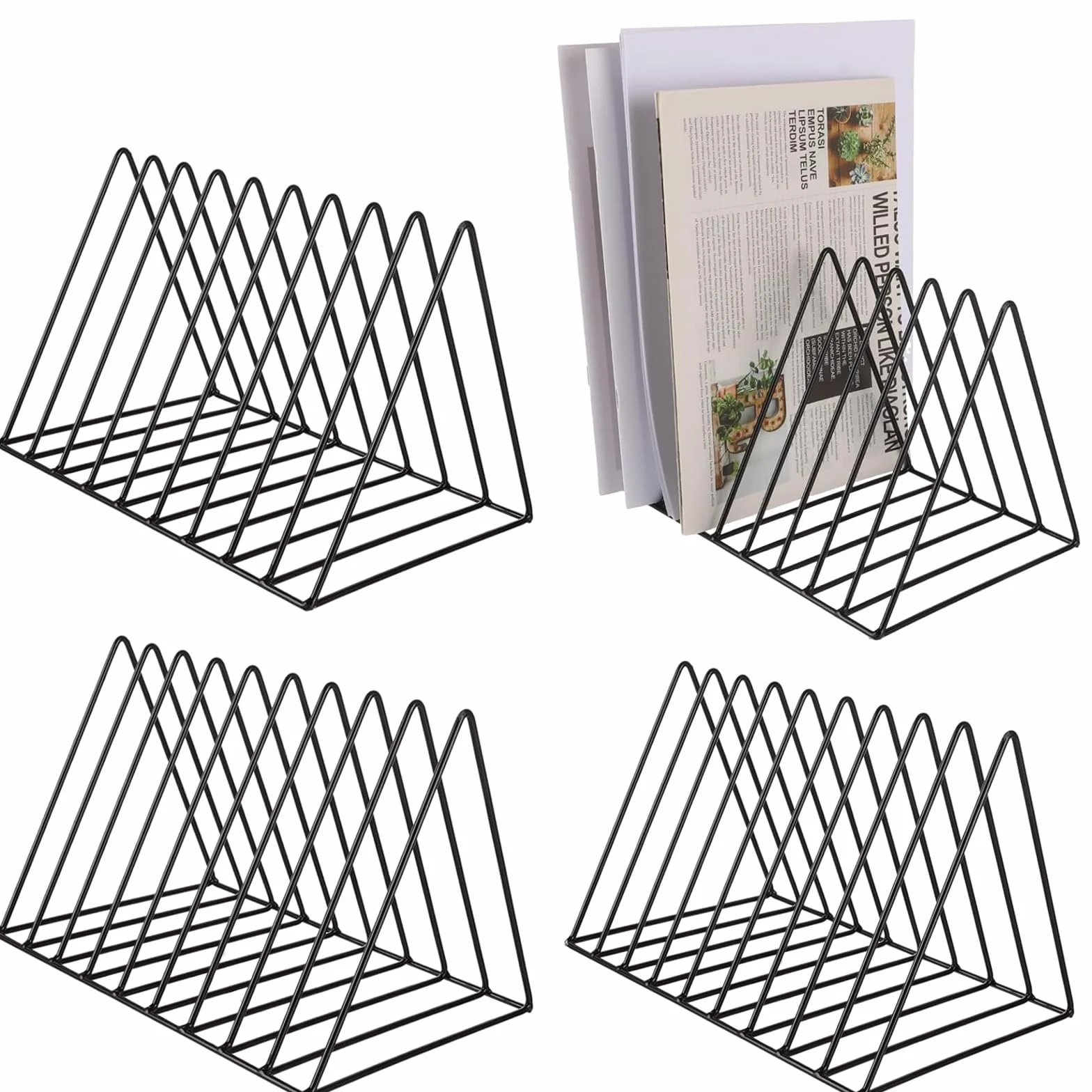 4 supporti per riviste metallo nero 9 scomparti triangolari libreria ufficio