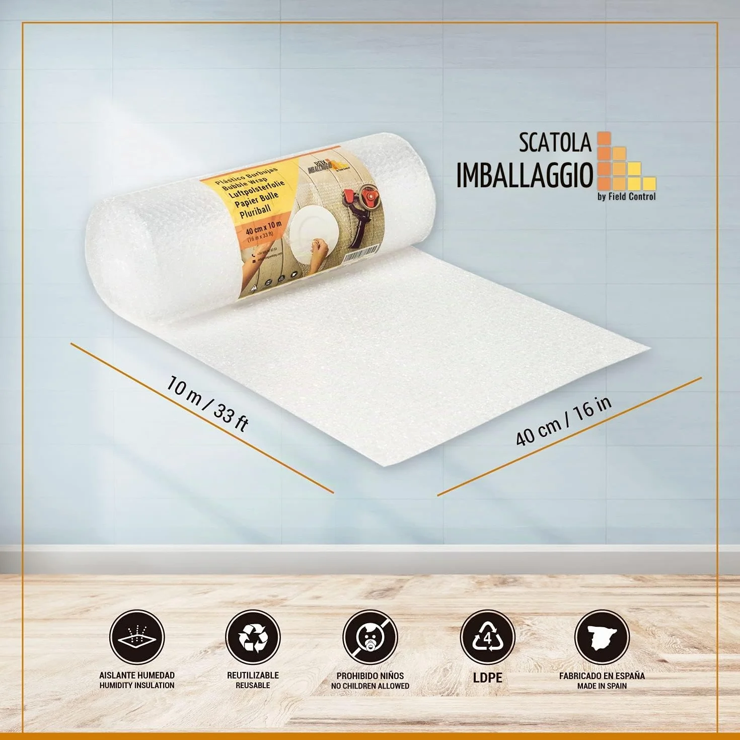 BOXPACKING | Pluriball Imballaggio | Plastica per imballagio | 40 cm x 10 m | Bubble Wrap | Imballagio per Spedizioni | Rotolo Pluriball | Protezione per oggetti fragili, traslochi e e-commerce