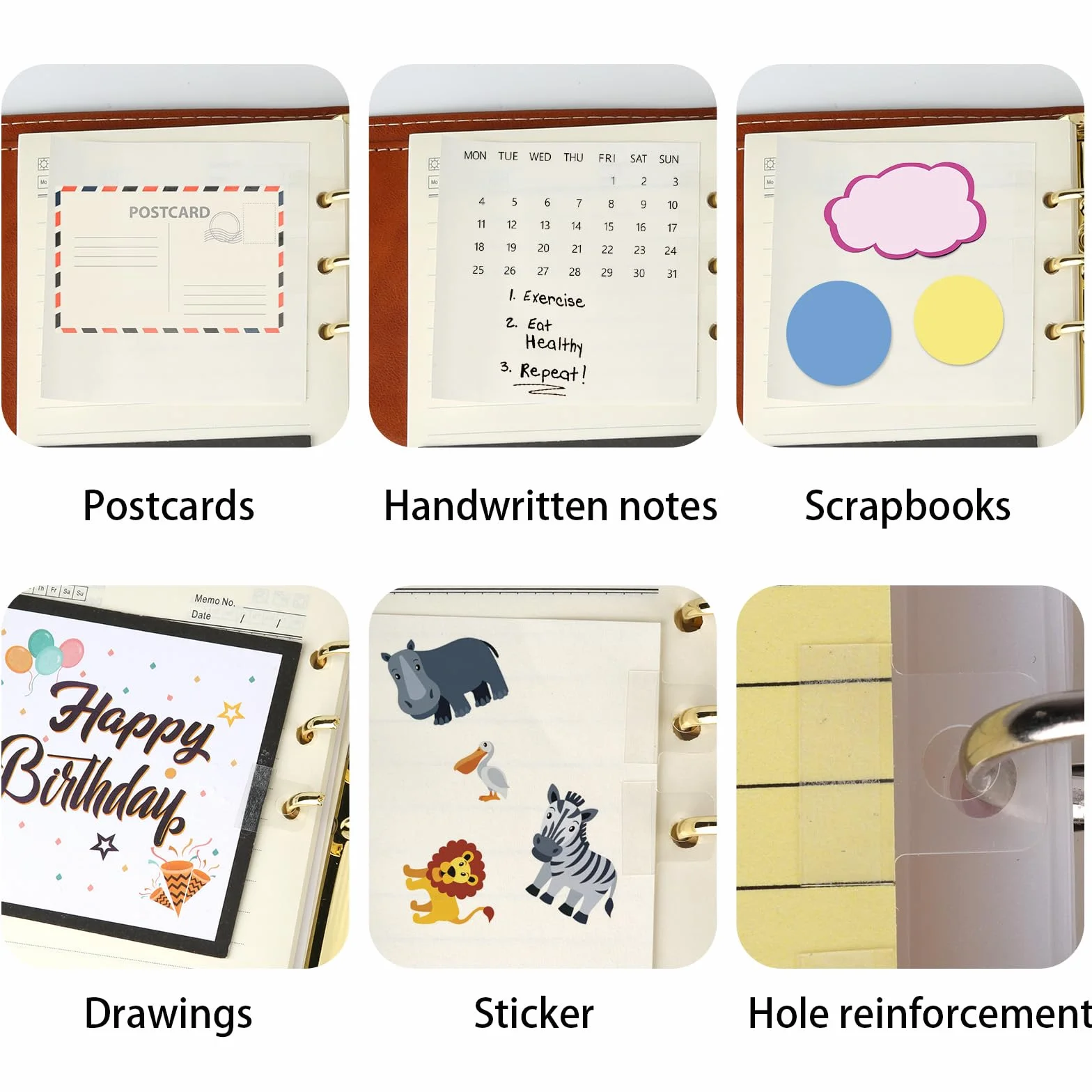 Tinoaly 300pz Adesivi per Raccoglitori ad Anelli, Linguette Autoadesive Trasparenti con Foro Rotondo per Scrapbooking Album