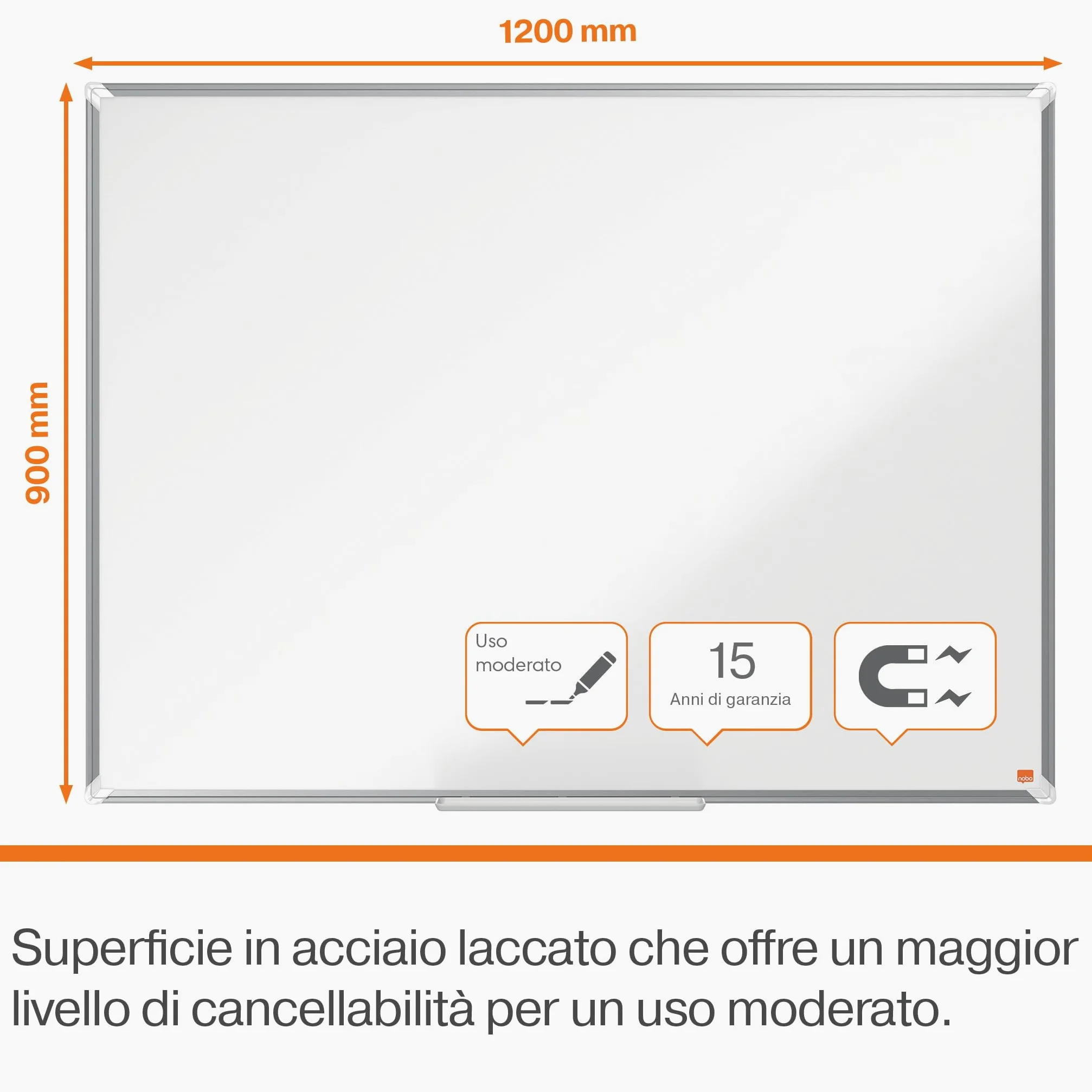 Nobo Premium Plus Lavagna Magnetica Laccata - 1200x900 mm, Cornice in alluminio, Certificazione Ecolabel UE, 1915156