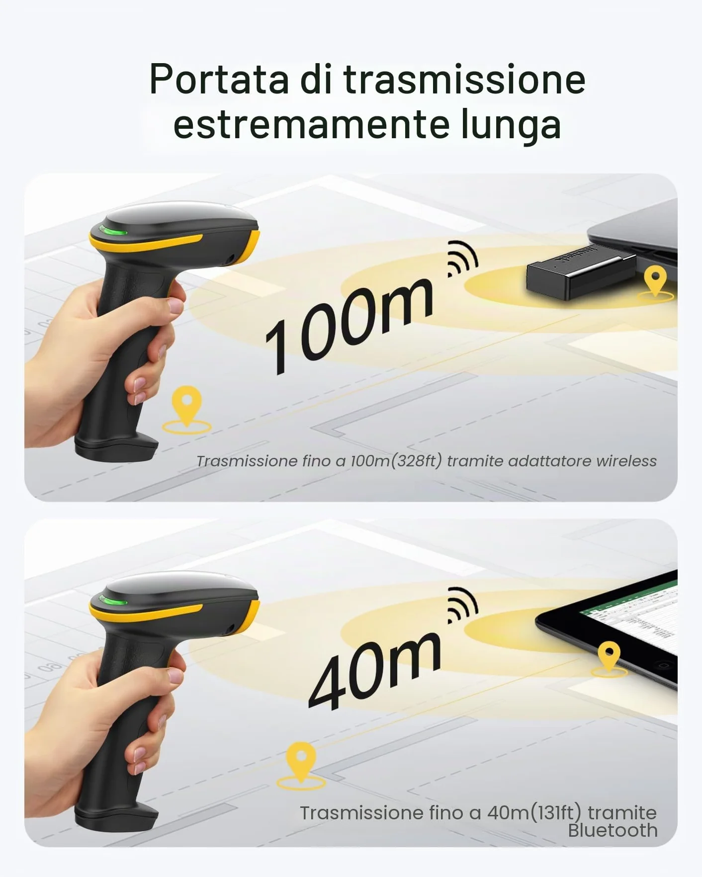 Inateck Lettore di Codici a Barre 1D 2D QR, Pistola per Codici a Barre Wireless Plug and Play, 2600mAh Batteria, Barcode Scanner con APP e SDK, Compatibile con PC Computer Android iOS iPhone, BCST-23