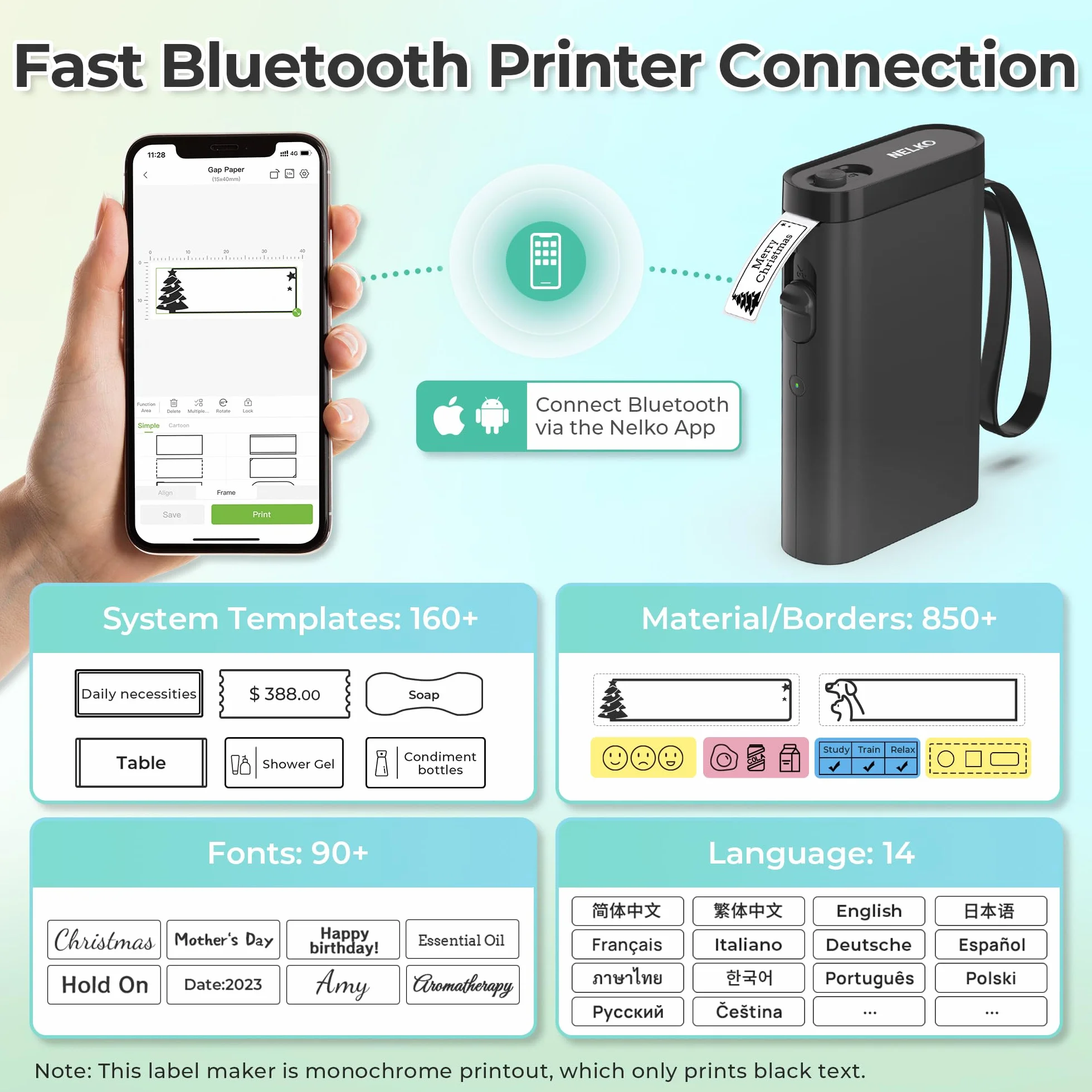 Nelko P21 Etichettatrice Bluetooth Mini Stampante Portatile Nero
