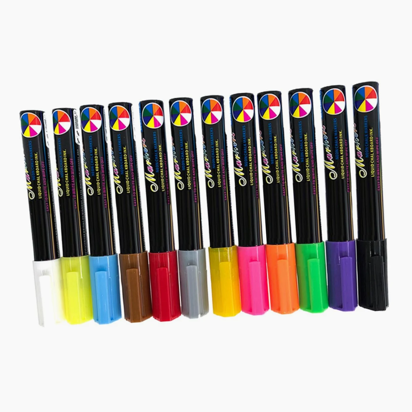 NUOBESTY Pennarelli Cancellabili Set di 12 per Lavagna, Punta Tonda 6mm | Inchiostro Liquido, Corpo in Plastica, Adatti a Lavagna Luminosa LED e Superfici a Gesso