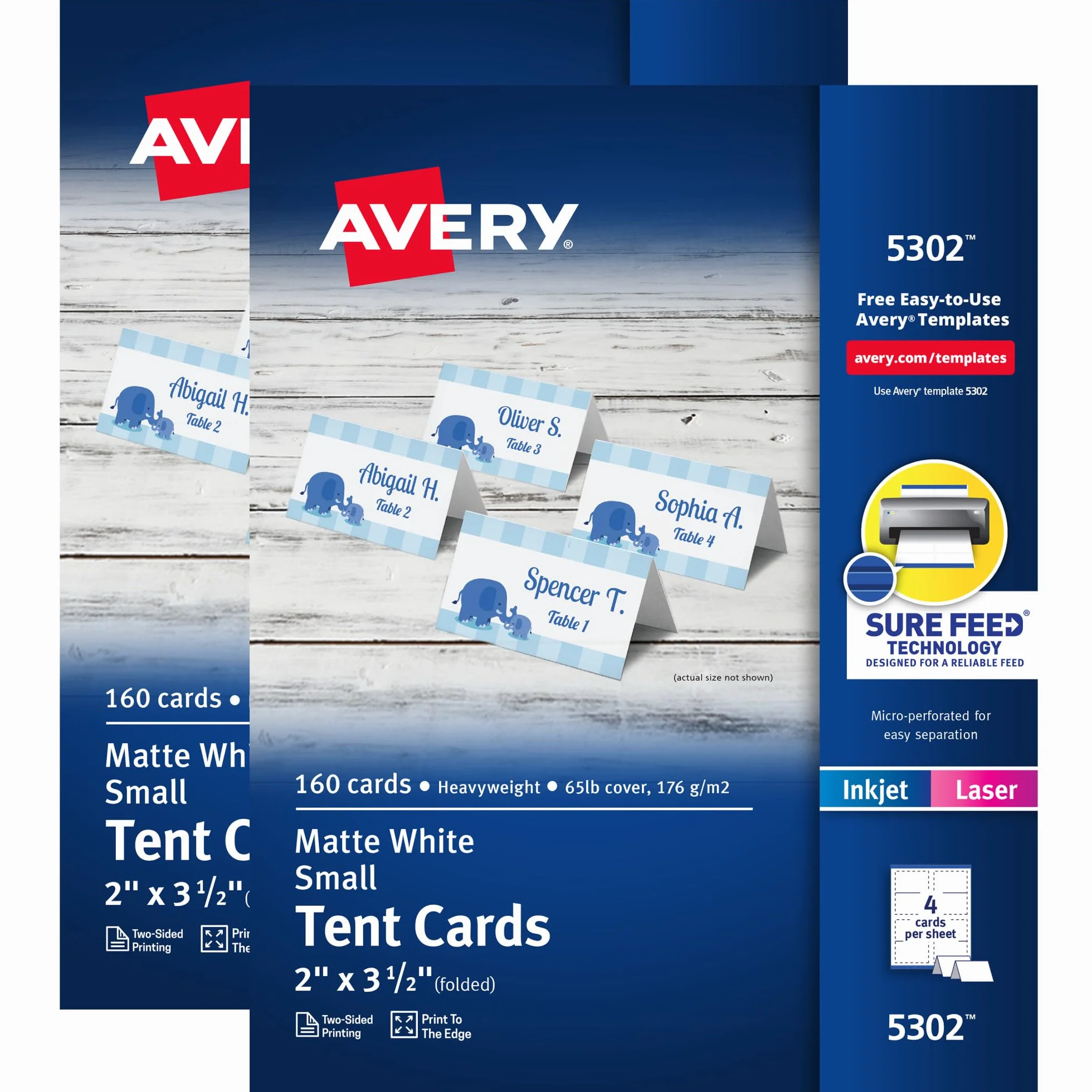 AVERY Biglietti per tende piccole stampabili 5,1 x 8,9 cm fronte/retro bianco opaco confezione da 2 320 carte