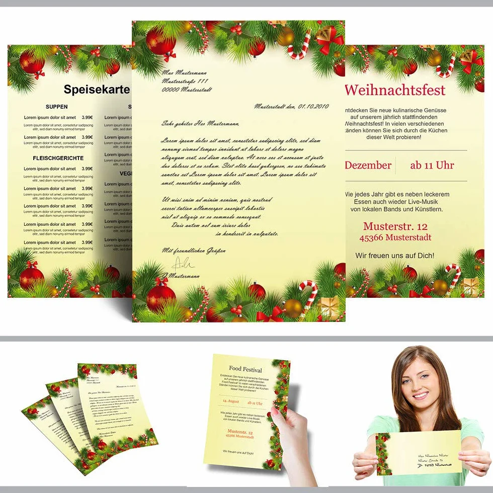 Carta da lettera decorata Natale AUGURI NATALIZI DIN A4 50 fogli