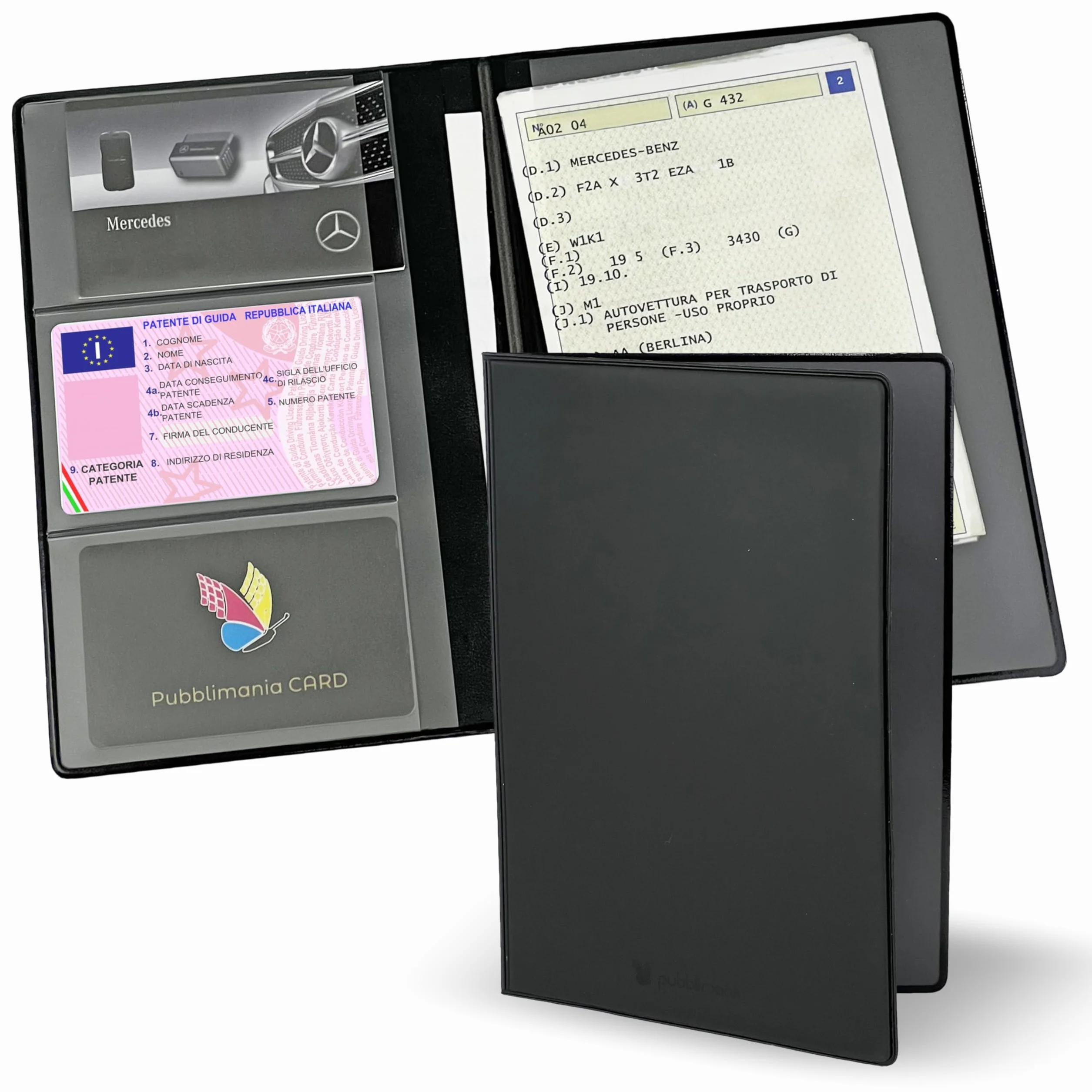 Portadocumenti Auto Moto chiusura a due ante Made in Italy Nero per libretto card assicurazione