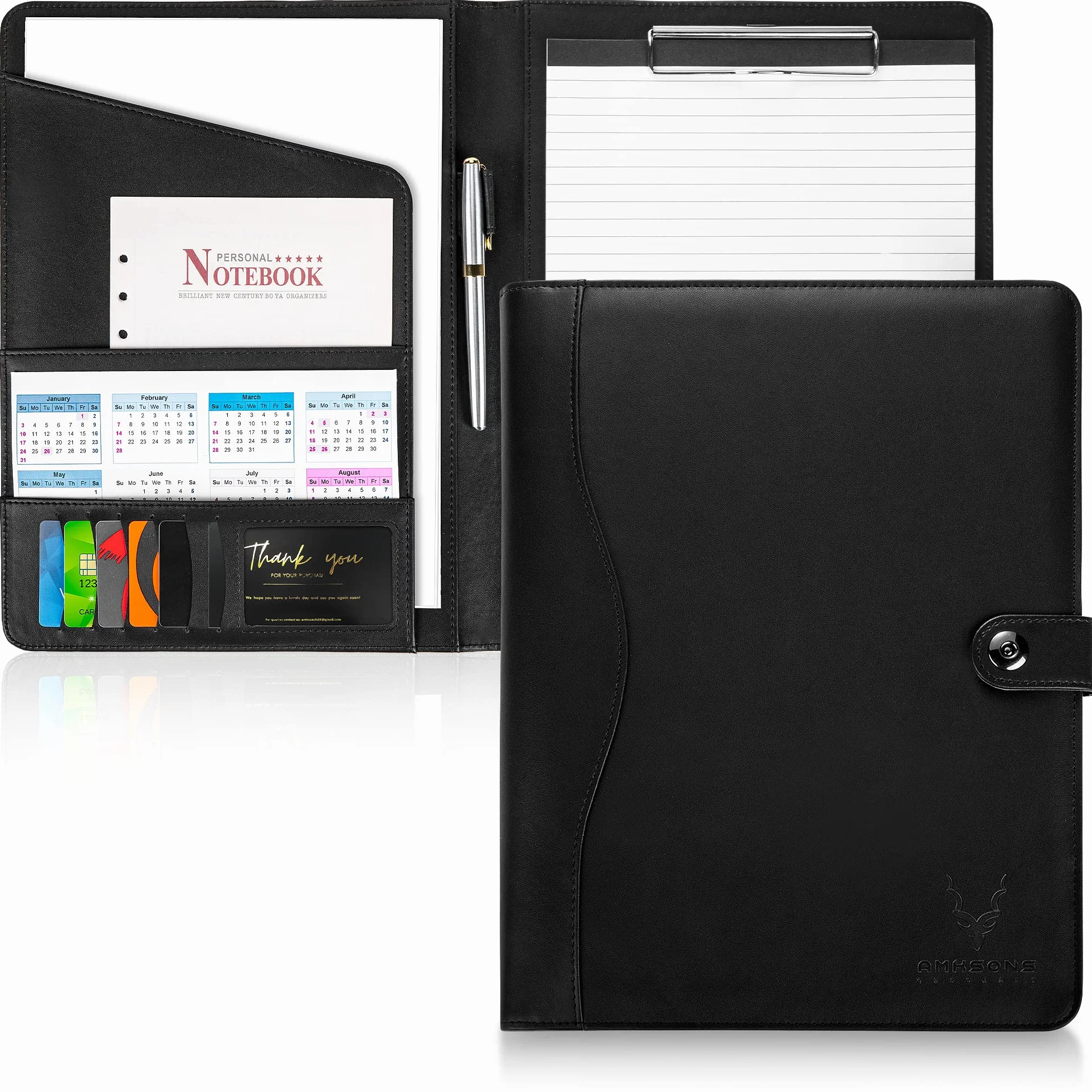 Cartellina Portadocumenti A4 in Pelle PU con Portablocco, Blocco Note, Organizer Documenti e Chiusura Magnetica