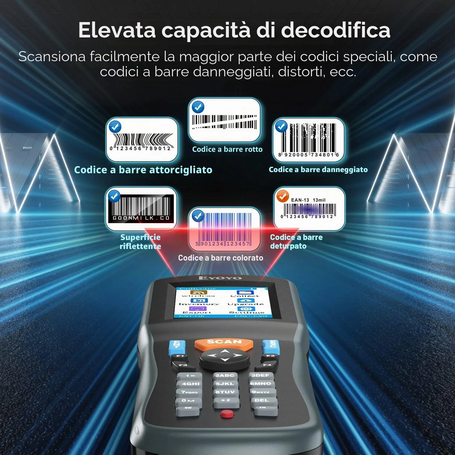Eyoyo Lettore di Codici a Barre 2D, Inventario Barcode Scanner Data Collector, 1D QR Wireless Terminale Dati Portatile Dispositivo di Inventario with 2.2in TFT Colori LCD Screen per Warehouse Express