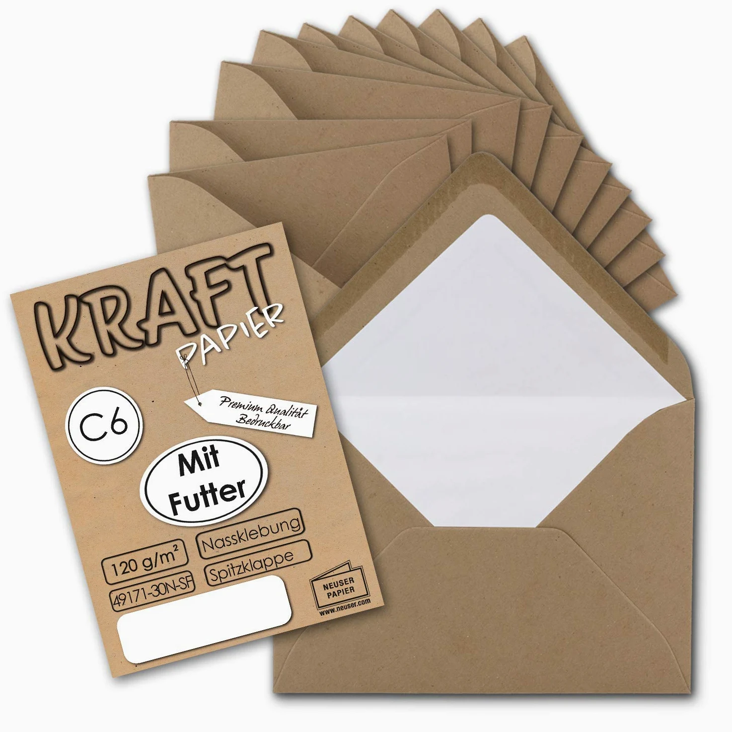 500 buste per lettere in carta kraft riciclata, formato DIN C6, colore: marrone sabbia, con fodera in carta velina bianca, incollaggio a umido, senza finestra, 114 x 162 mm, serie UmWelt