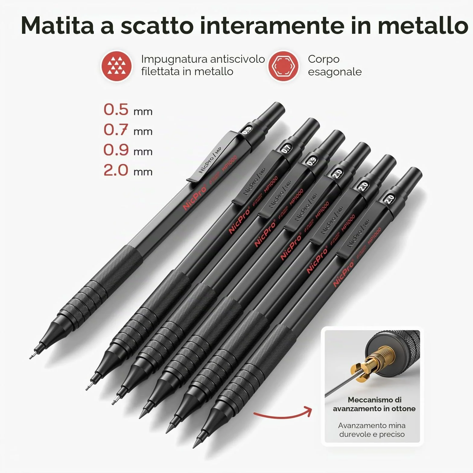 Nicpro 30 Pezzi Matite Meccaniche 0,5 0,7 0,9 mm 2 mm con Custodia in Pelle e Ricariche per Disegno
