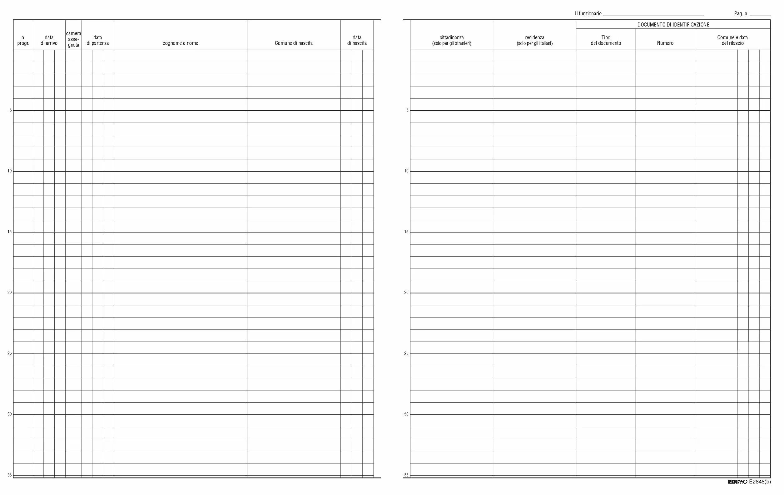 EDIPRO E2846 Registro persone alloggiate 47 pagine 31x24,5