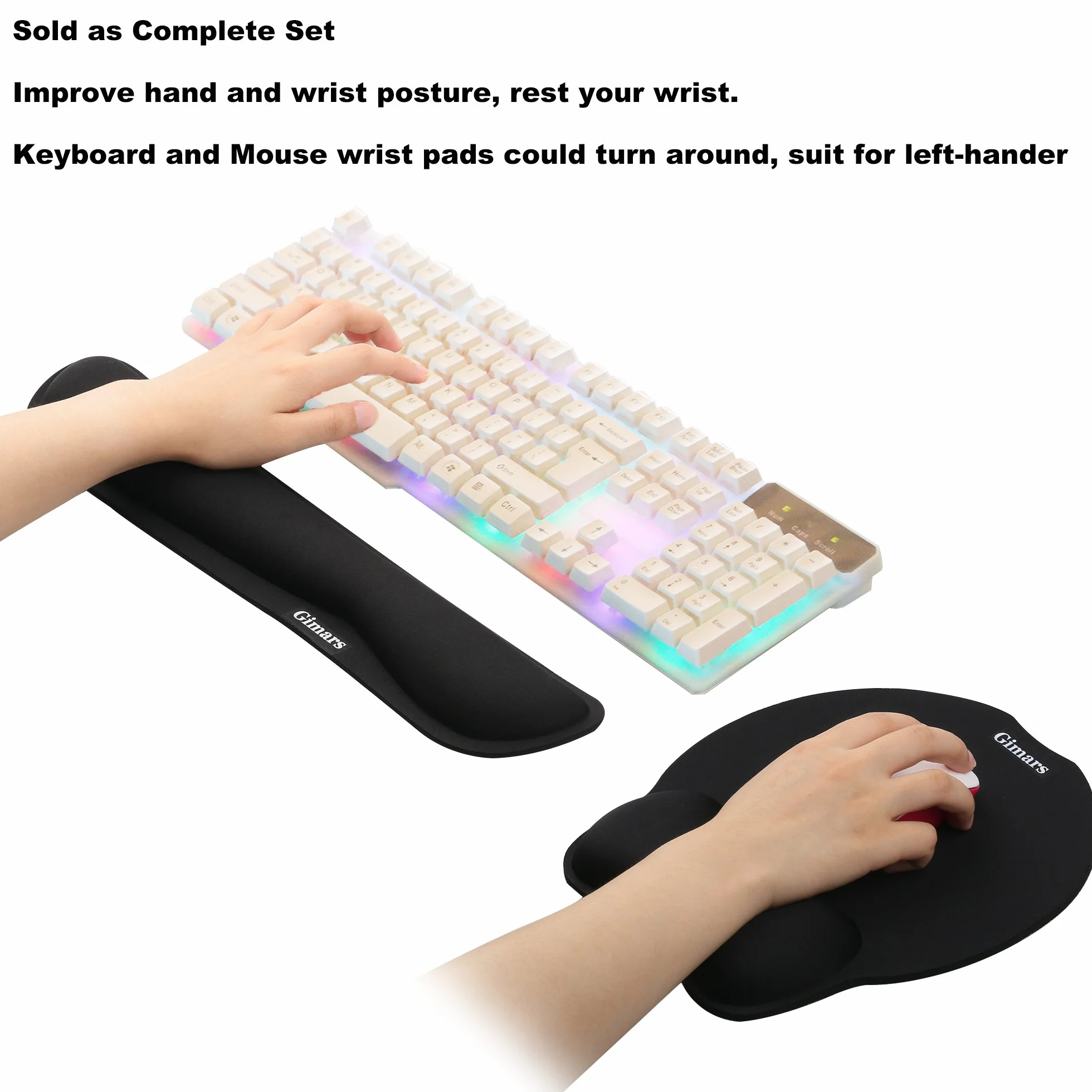 Gimars Cuscini Poggiapolsi e Mouse Pad con Poggiapolsi per Mouse Tastiera Ergonomico Memory Foam Lycra