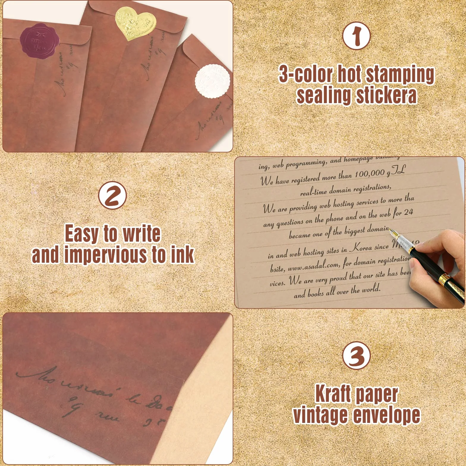 Vintage Carta da Lettere Set 50 Pezzi con Buste e Adesivi Sigillanti