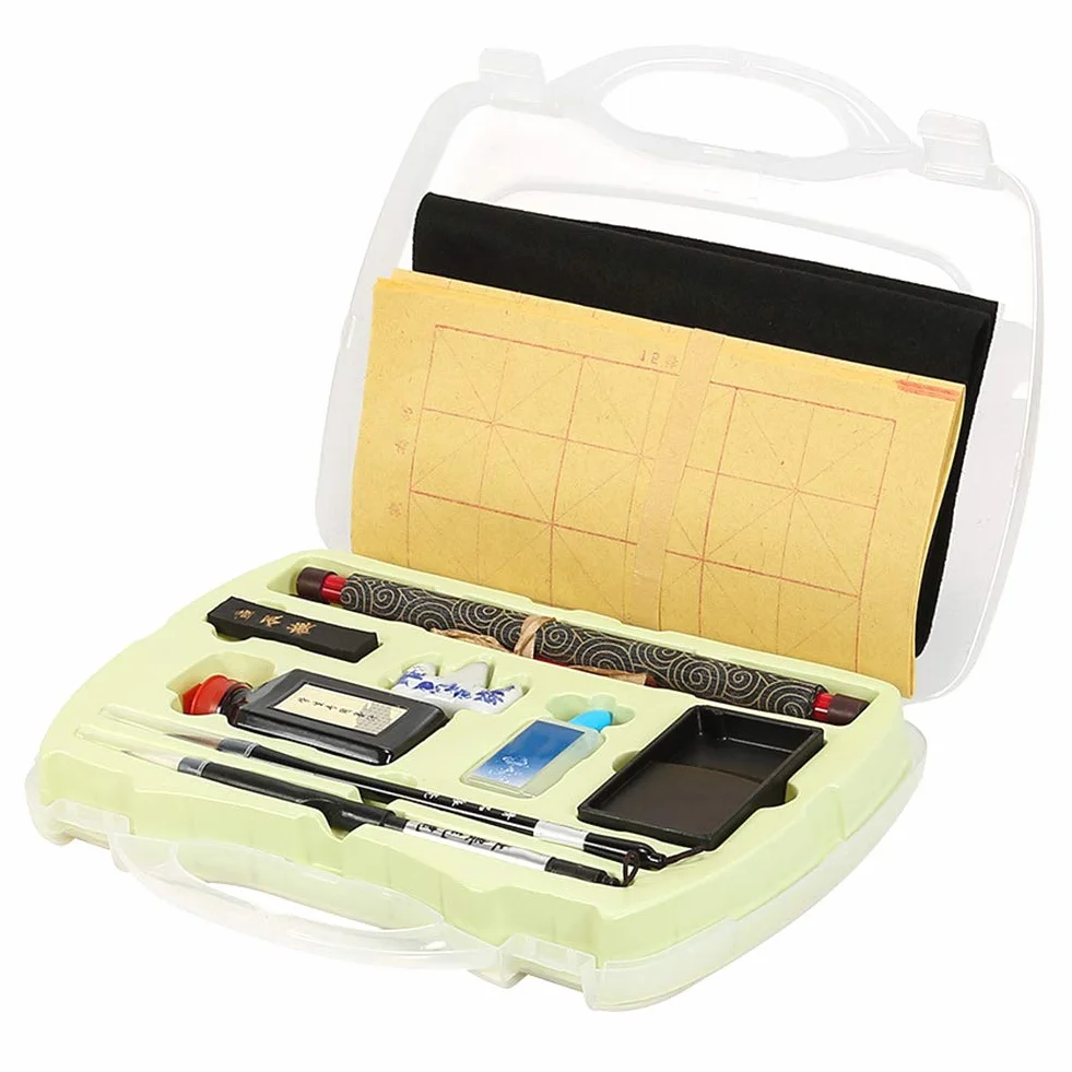 Fydun Set di calligrafia tradizionale cinese, con pennello inchiostro carta da scrittura strumento box kit per principianti scrittura e pittura