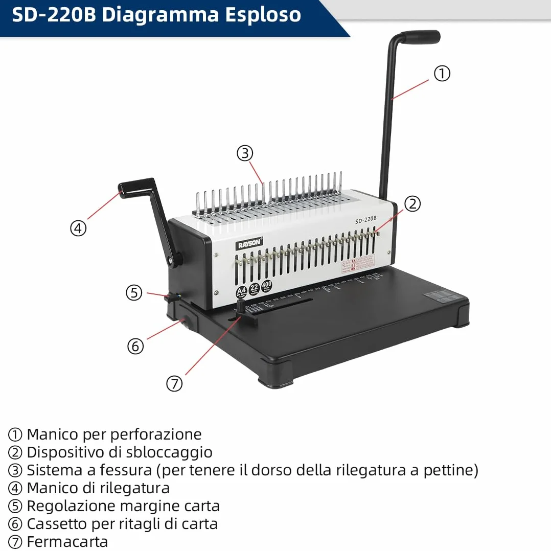 RAYSON SD-220B Rilegatrice Spirale Plastica, 21 Fori, 400 Fogli